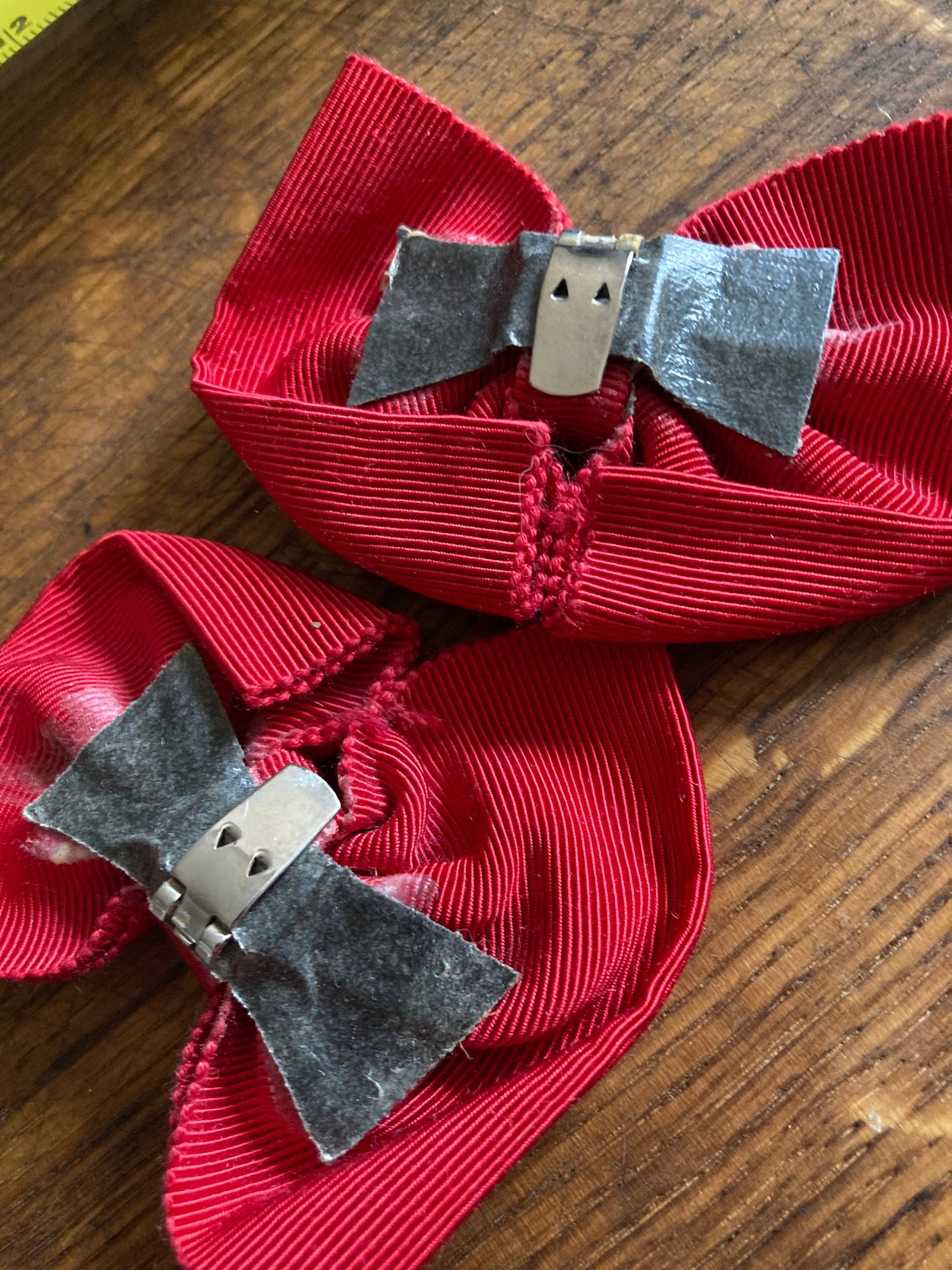 Vintage pair of red GROSGRAIN ribbon BOW shoe clips