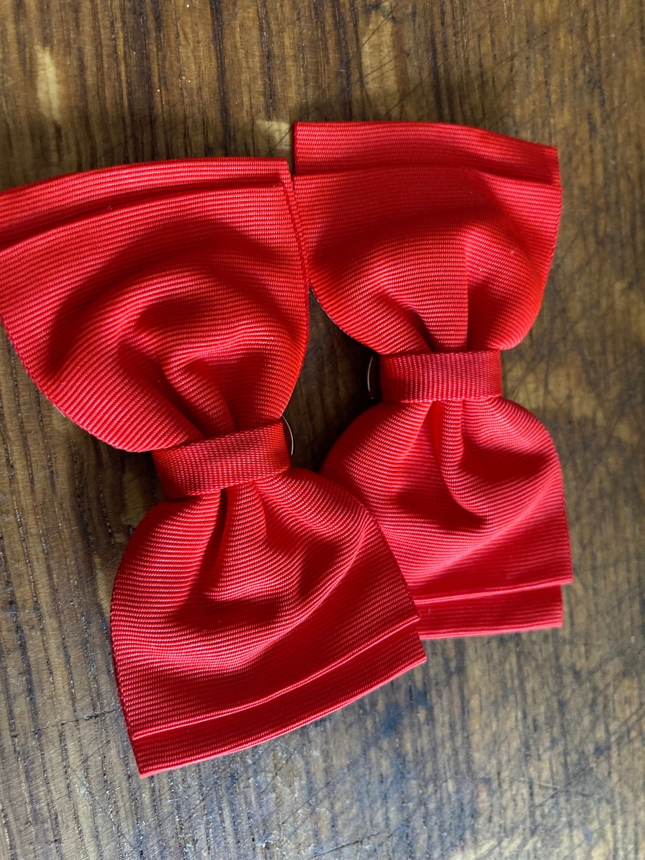 Vintage pair of bright red GROSGRAIN ribbon BOW shoe clips