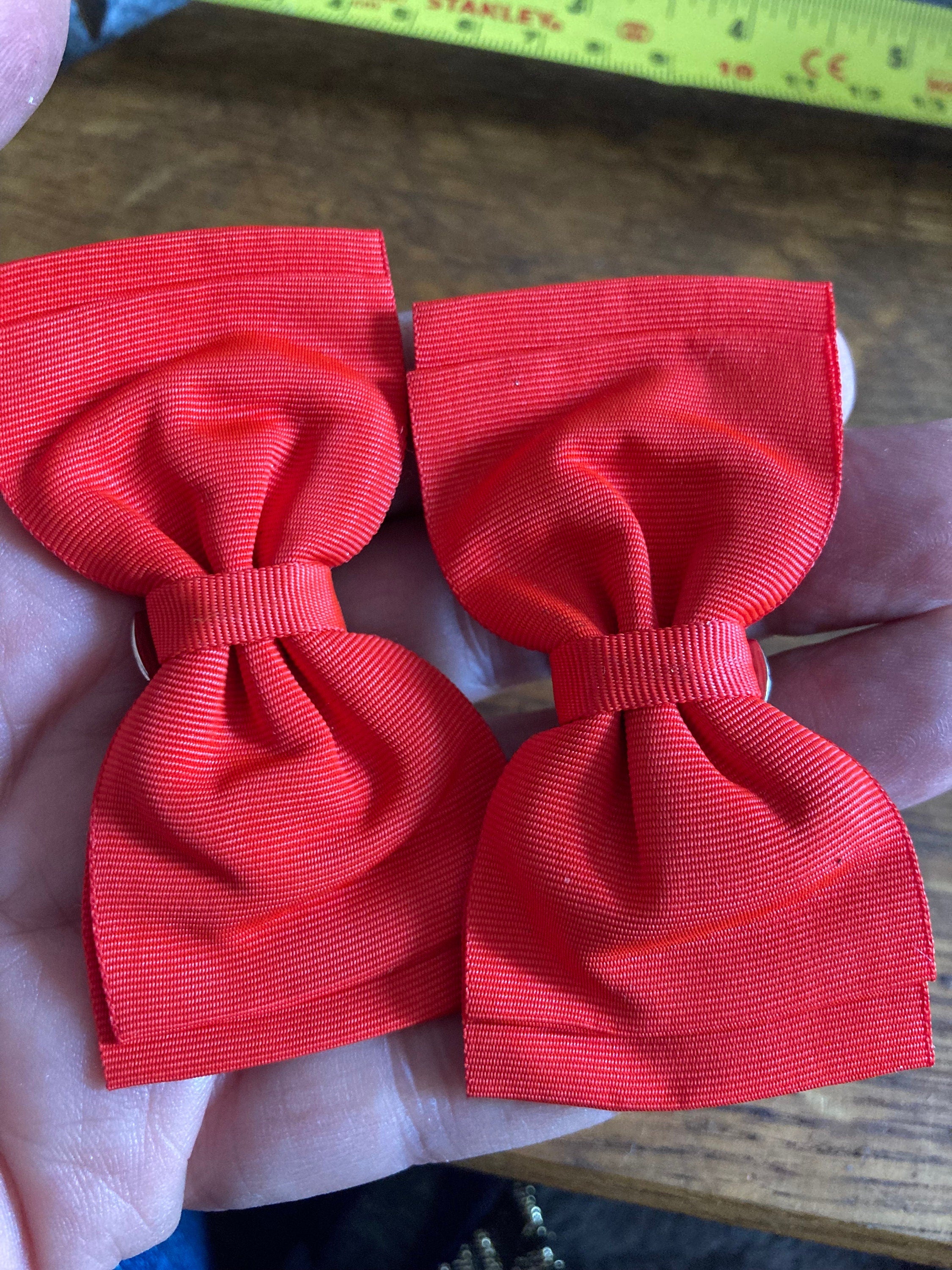 Vintage pair of bright red GROSGRAIN ribbon BOW shoe clips