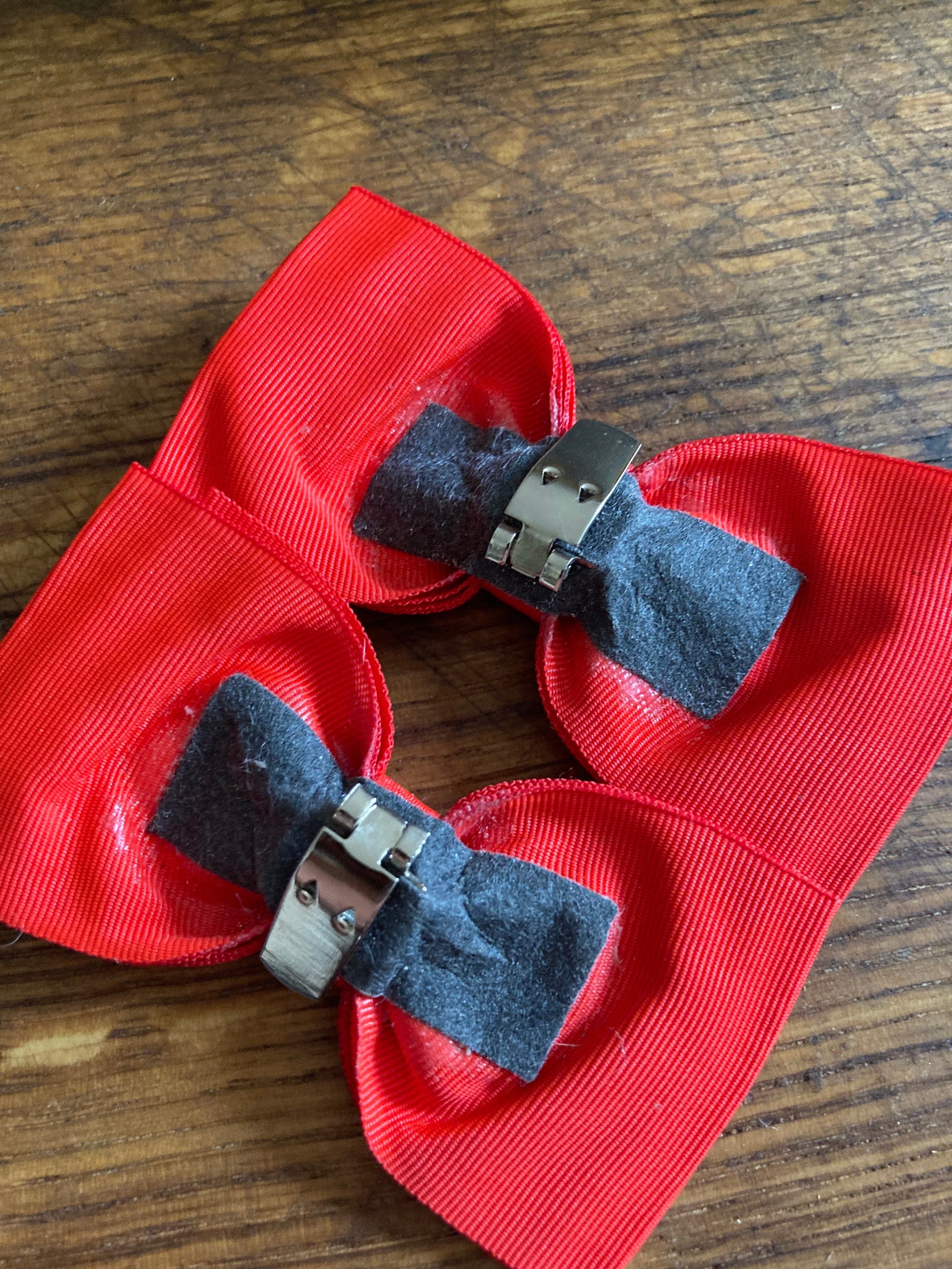 Vintage pair of bright red GROSGRAIN ribbon BOW shoe clips