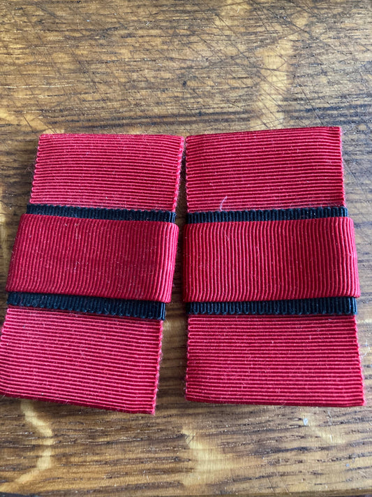 Vintage pair of bright red and black GROSGRAIN ribbon BOW shoe clips