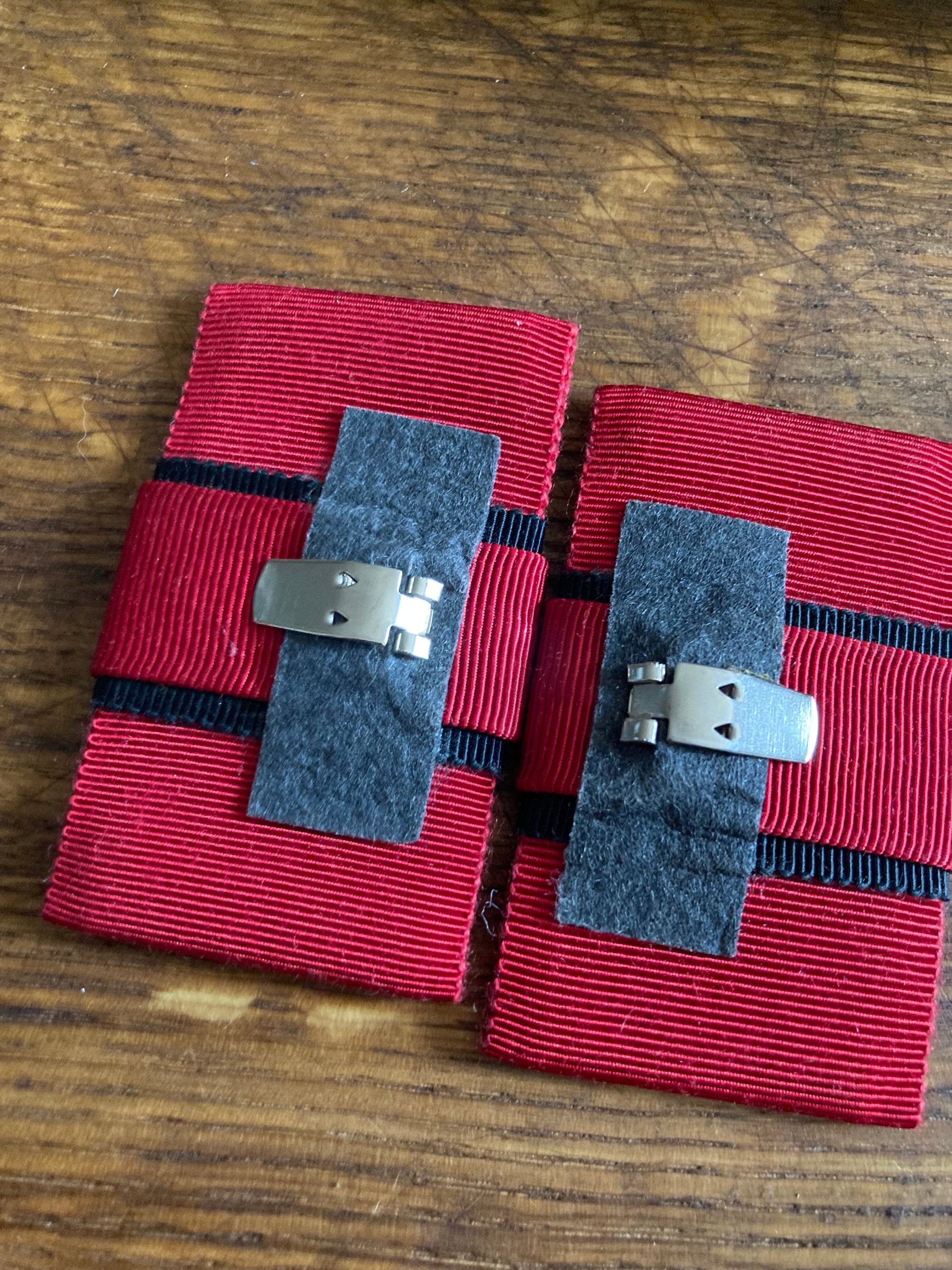 Vintage pair of bright red and black GROSGRAIN ribbon BOW shoe clips