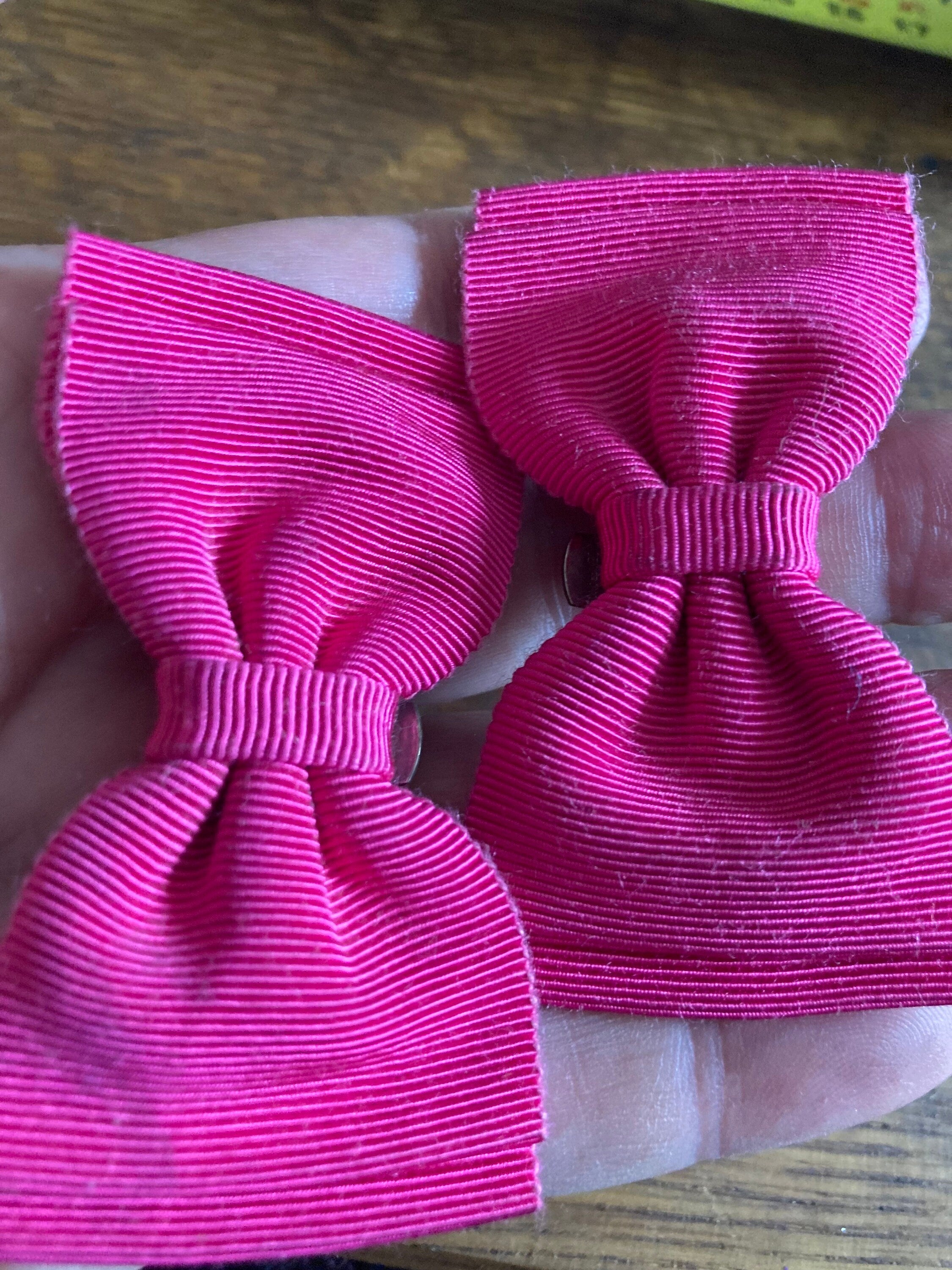 Vintage pair of bright pink GROSGRAIN ribbon BOW shoe clips