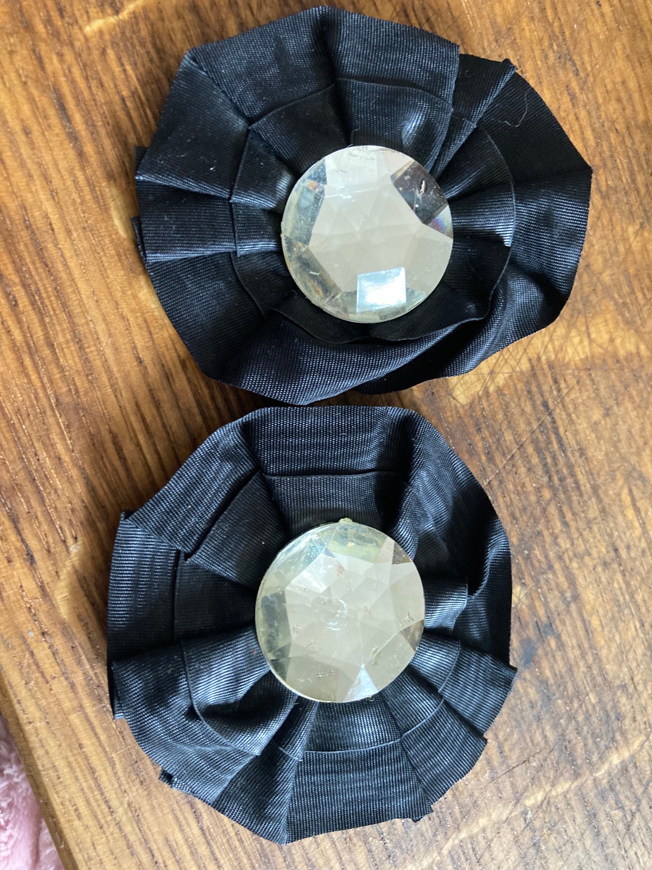 pair of Black GROSGRAIN diamanté rosette shoe clips