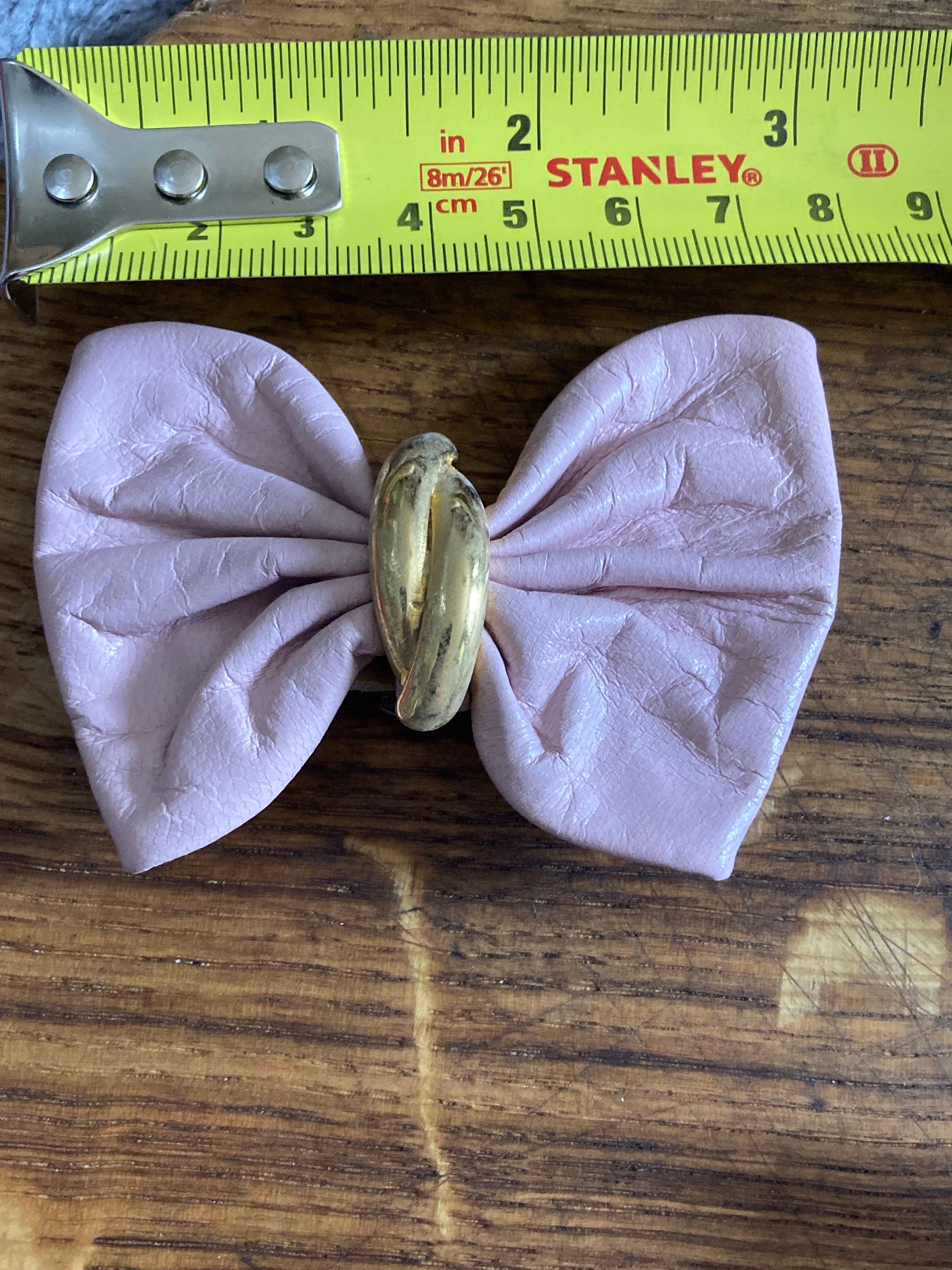 Vintage pair of soft pink leather BOW shoe clips with gold detail