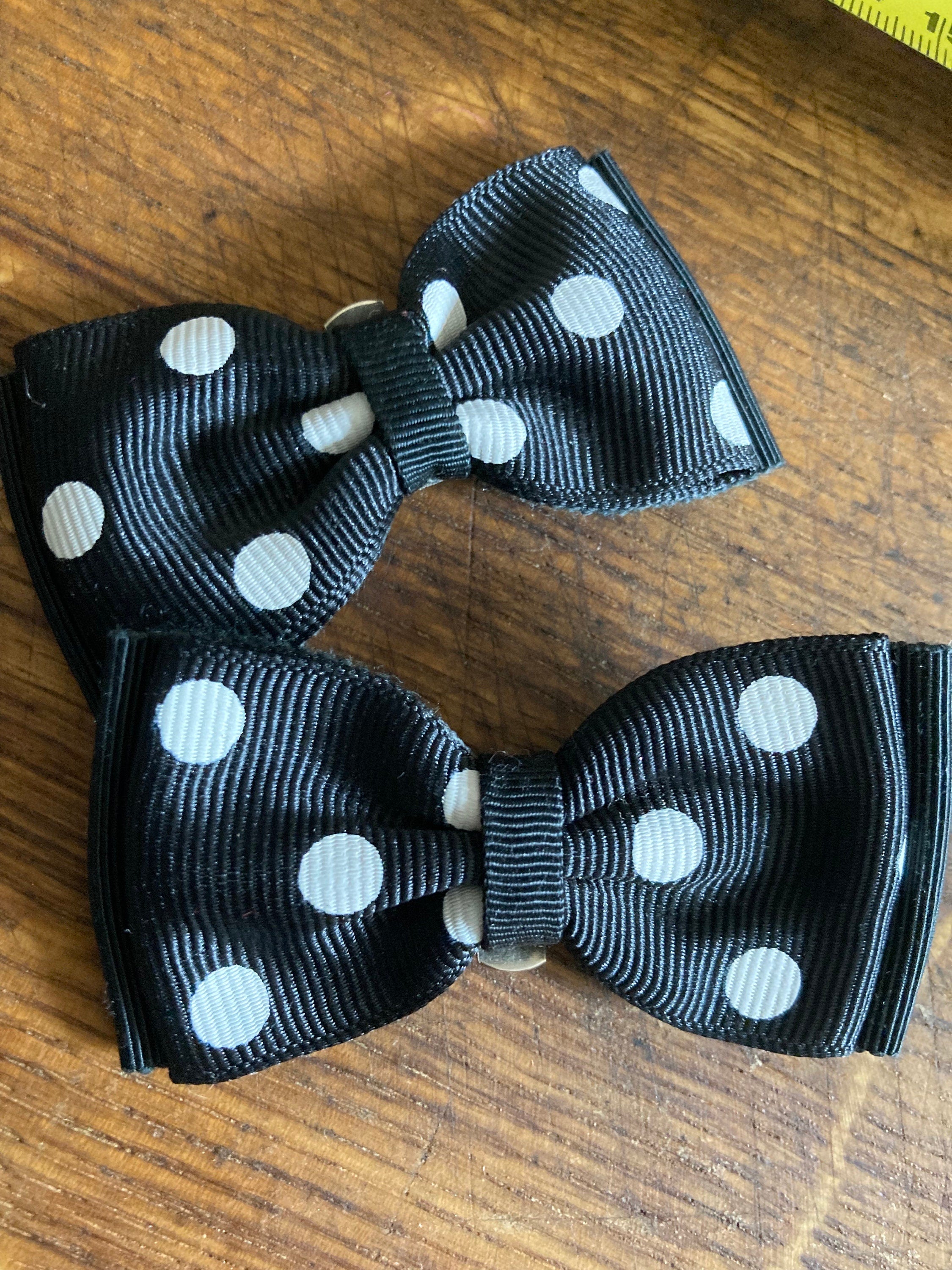 pair of Black and white monochrome GROSGRAIN ribbon polka dot spotty BOW shoe clips