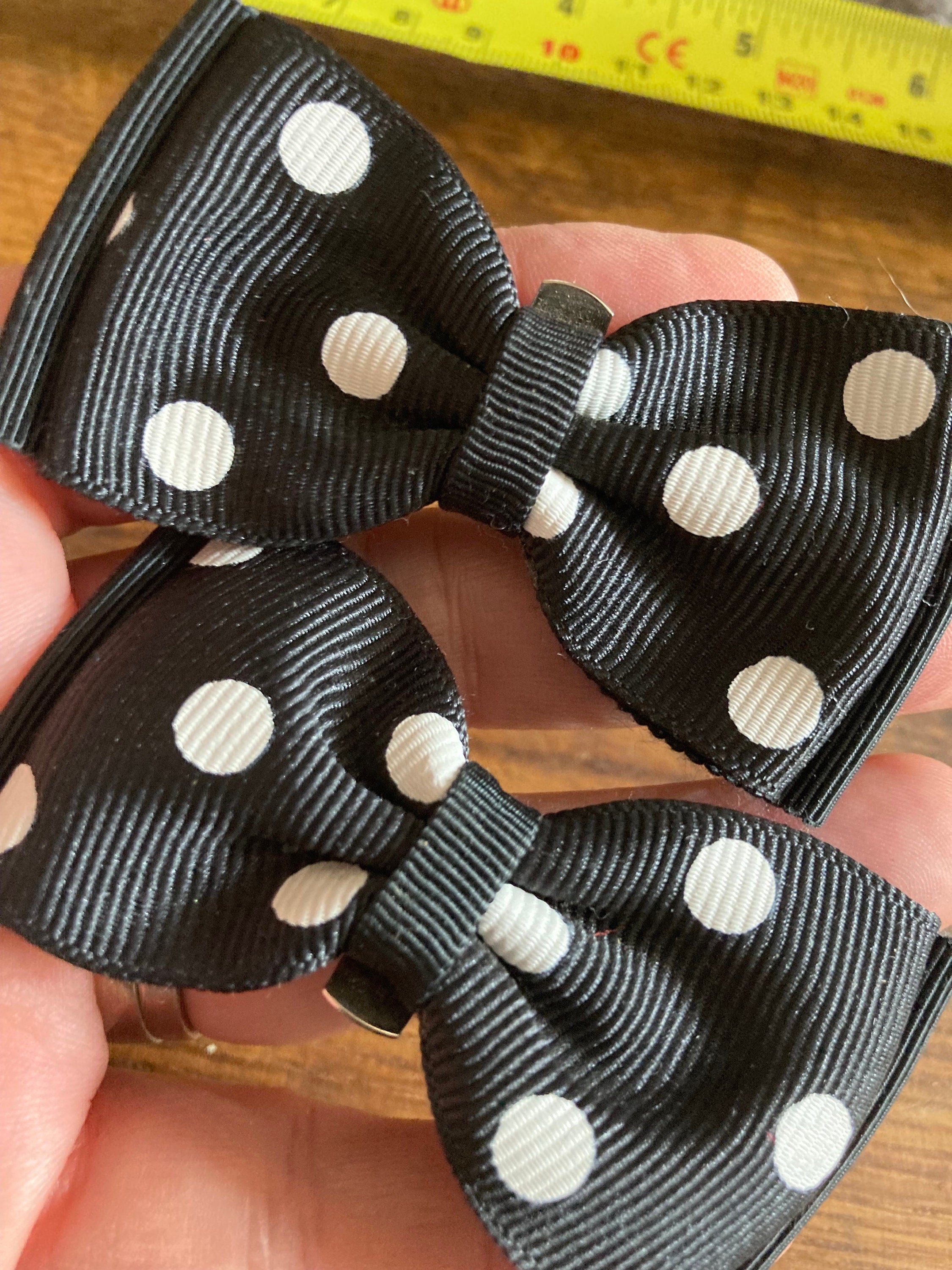 pair of Black and white monochrome GROSGRAIN ribbon polka dot spotty BOW shoe clips