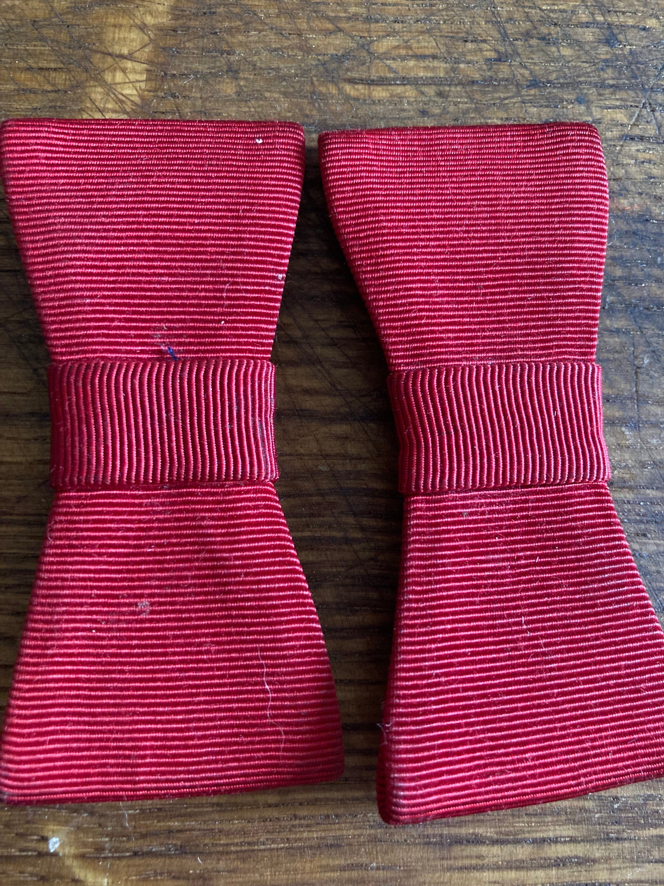 Vintage pair of red GROSGRAIN ribbon BOW shoe clips