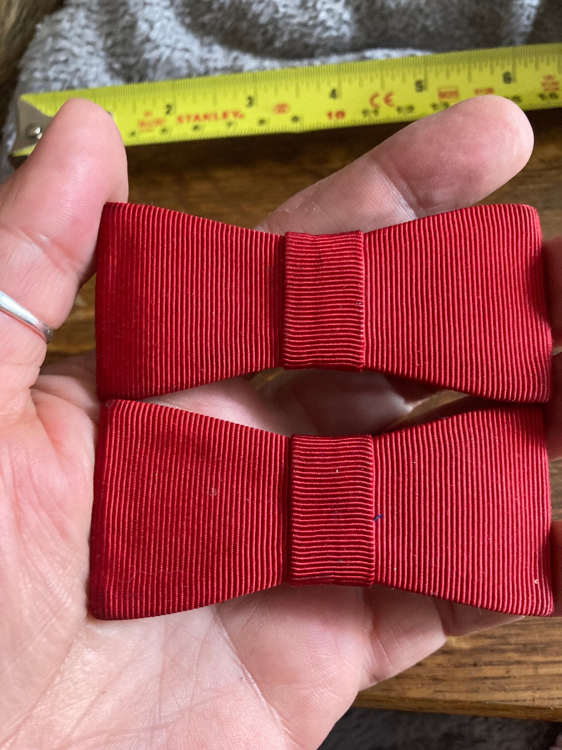 Vintage pair of red GROSGRAIN ribbon BOW shoe clips