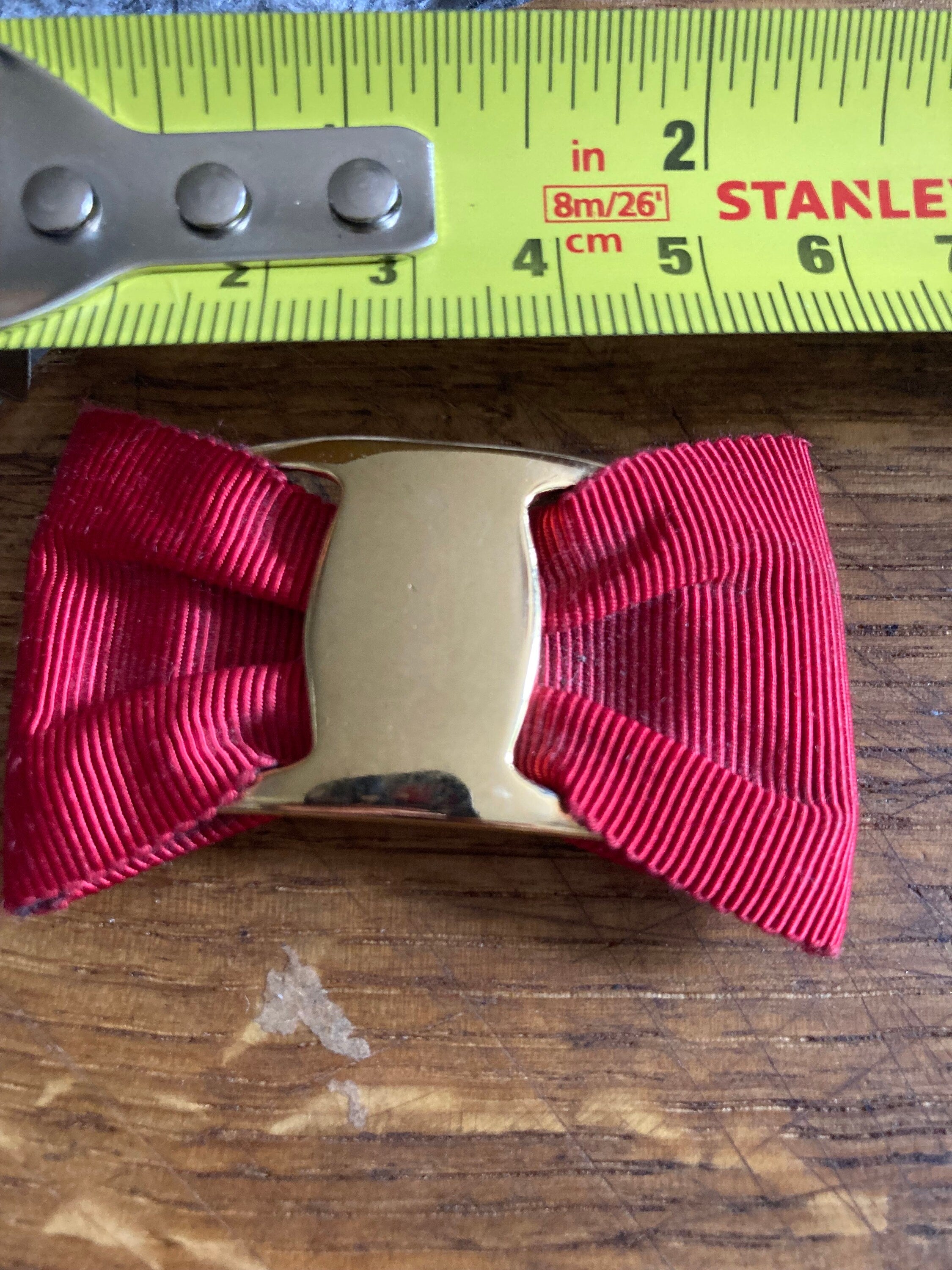 Vintage pair of bright red and gold GROSGRAIN ribbon BOW shoe clips