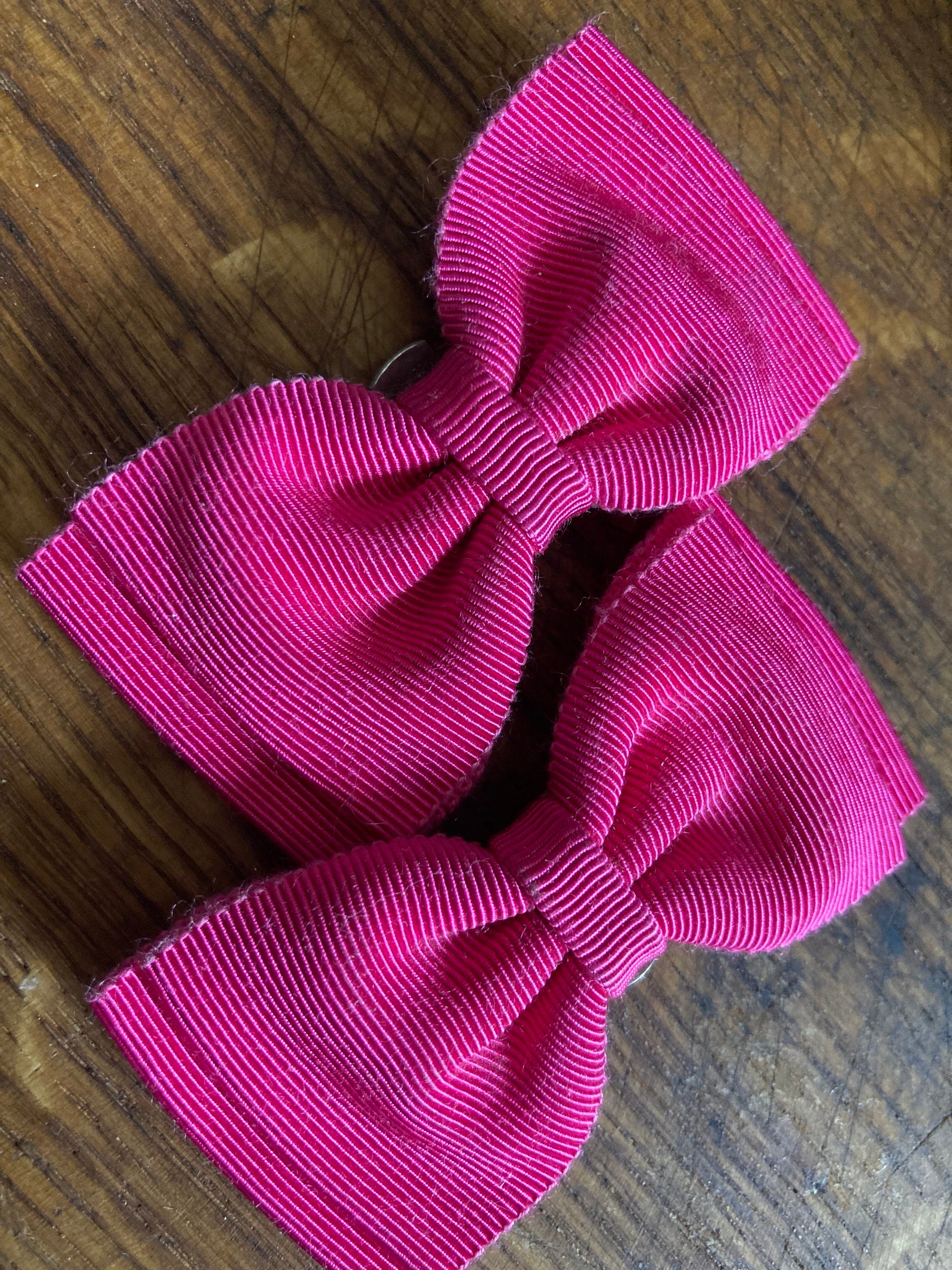 Vintage pair of bright pink GROSGRAIN ribbon BOW shoe clips