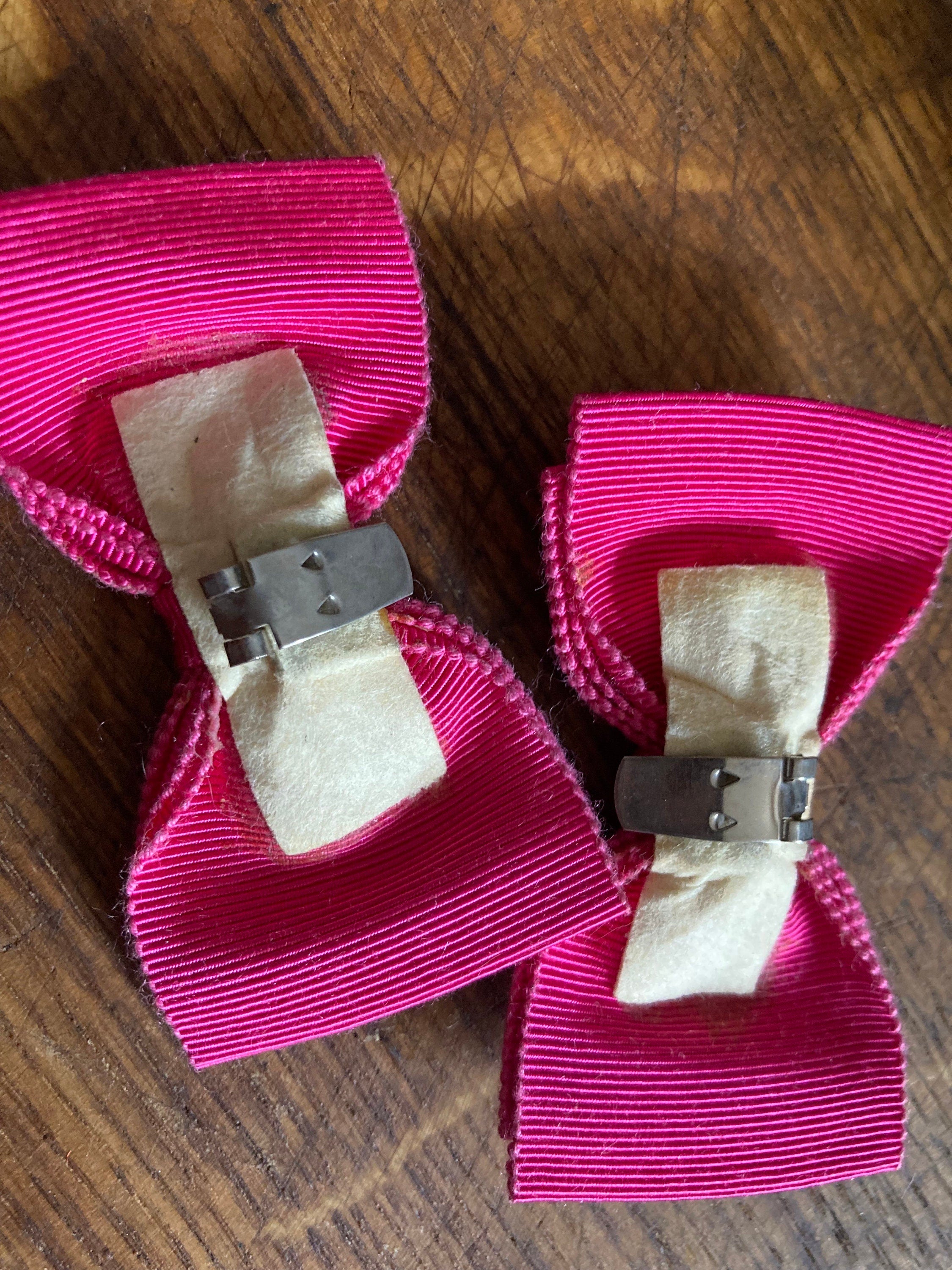 Vintage pair of bright pink GROSGRAIN ribbon BOW shoe clips