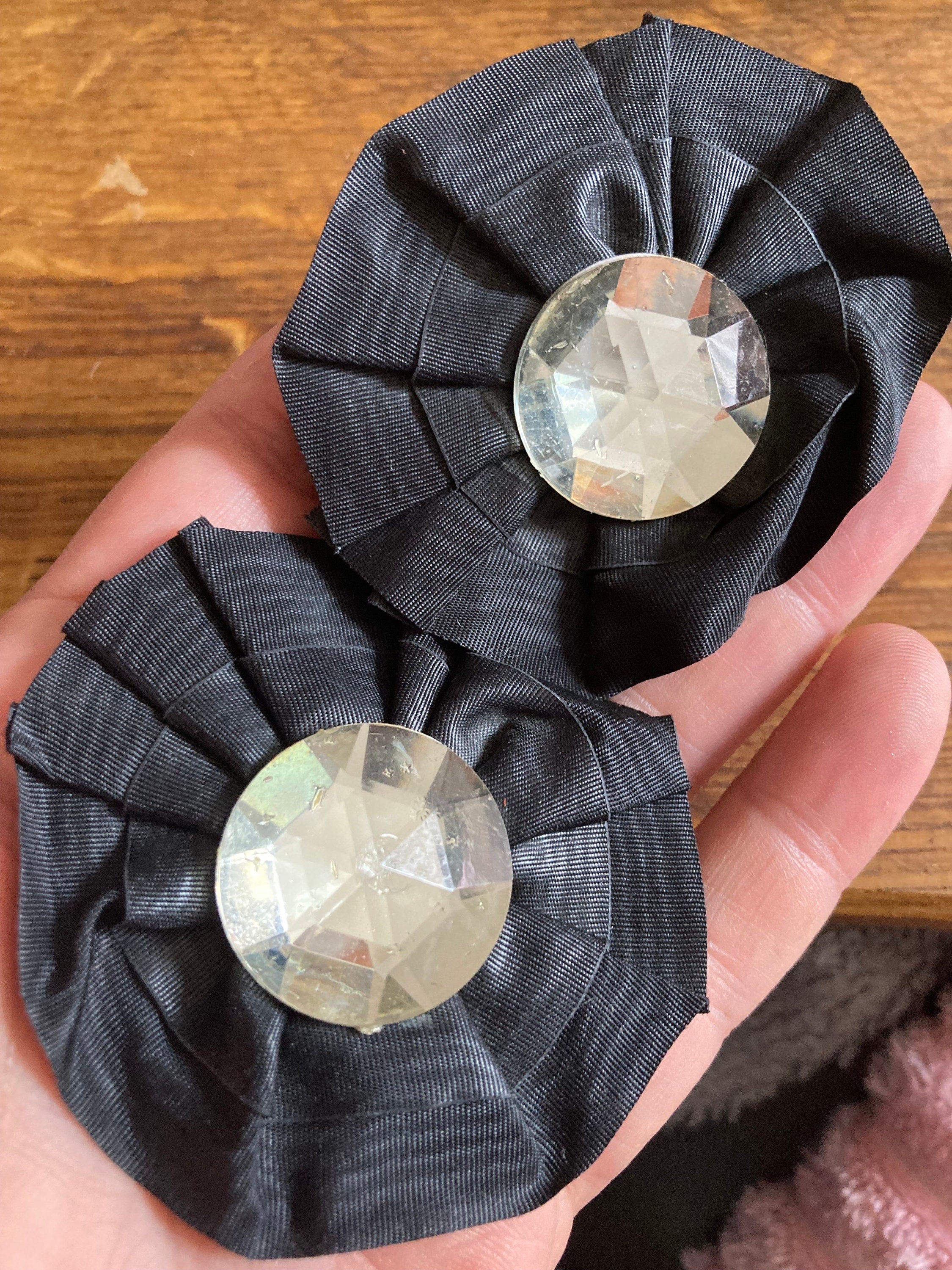 pair of Black GROSGRAIN diamanté rosette shoe clips