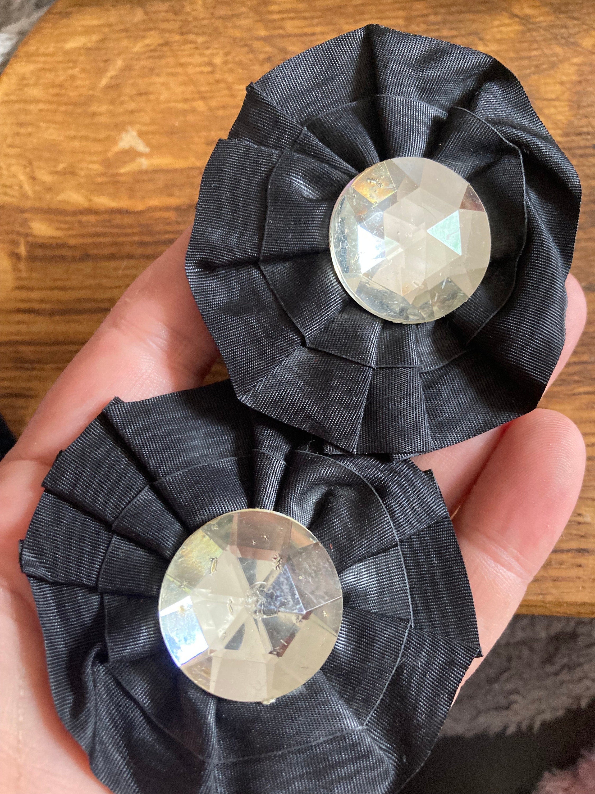 pair of Black GROSGRAIN diamanté rosette shoe clips