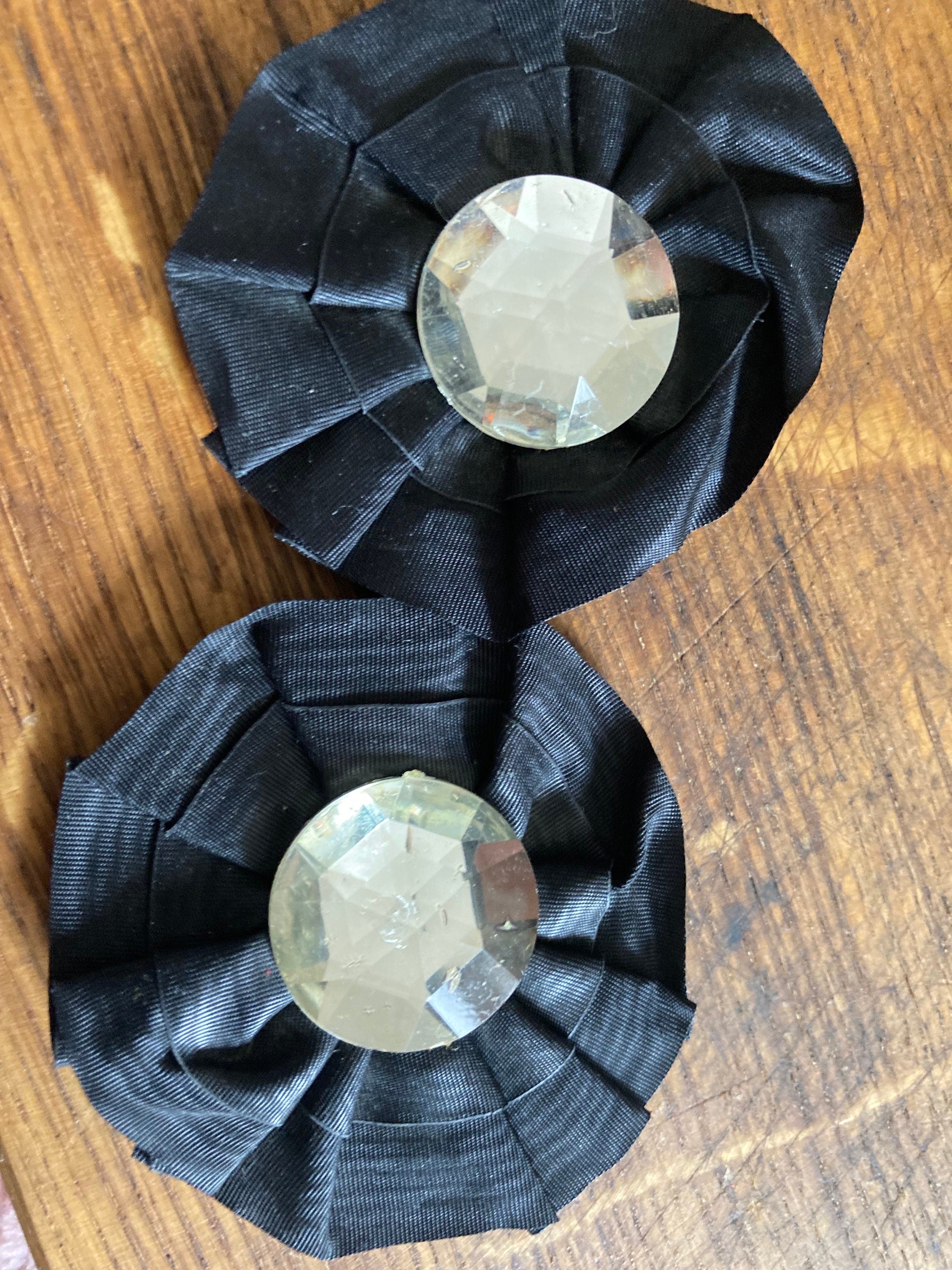 pair of Black GROSGRAIN diamanté rosette shoe clips