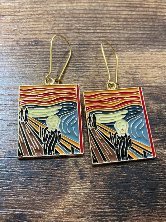 Edvard Munch the scream enamel drop earrings gift for artist painting fine art