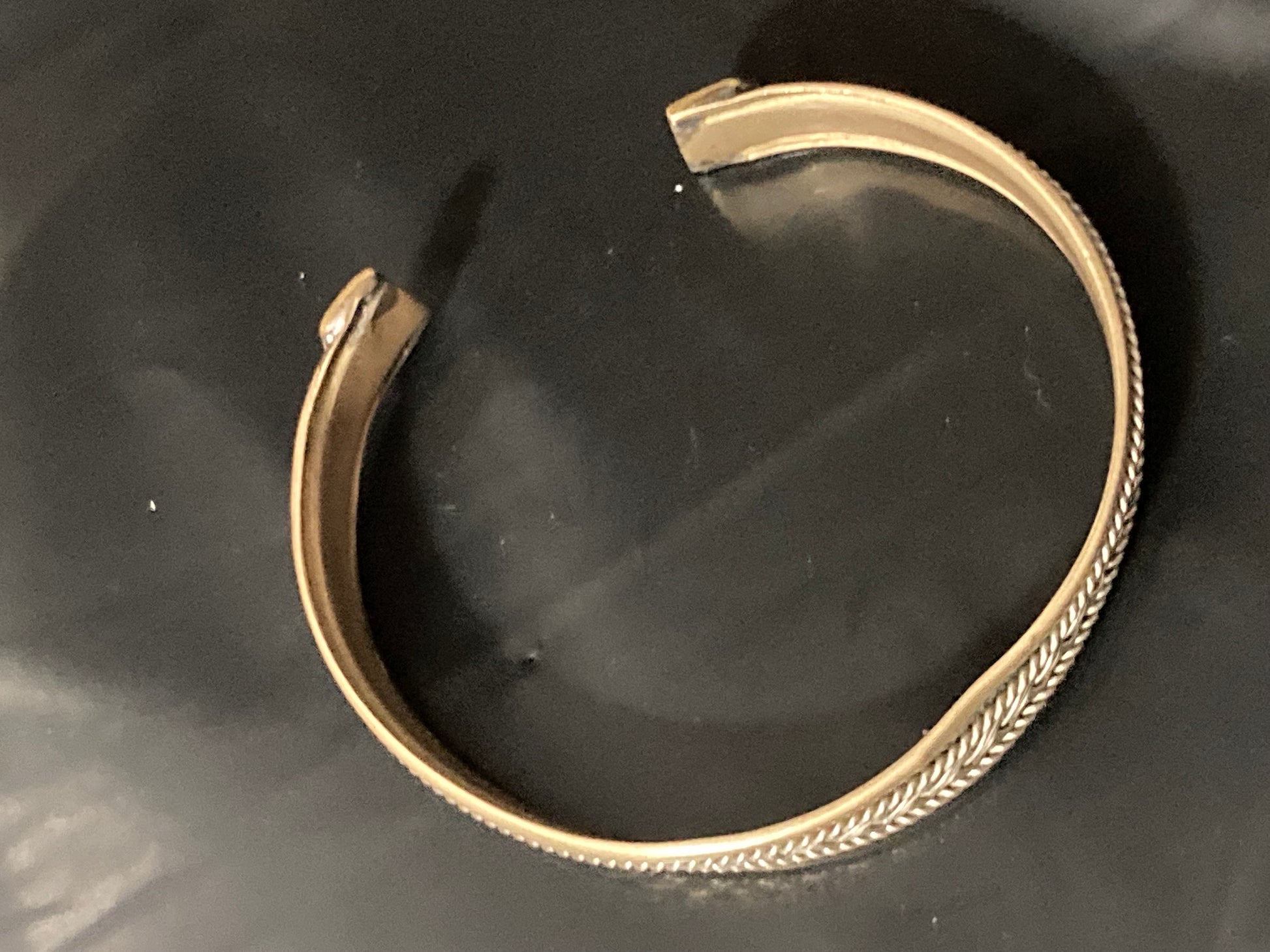 Antique Eastern Embossed Copper brass & silver tone bangle bracelet