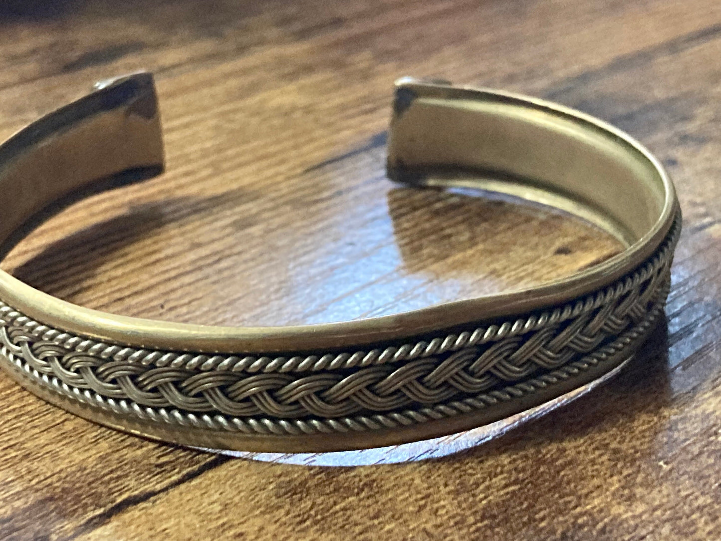 Antique Eastern Embossed Copper brass & silver tone bangle bracelet