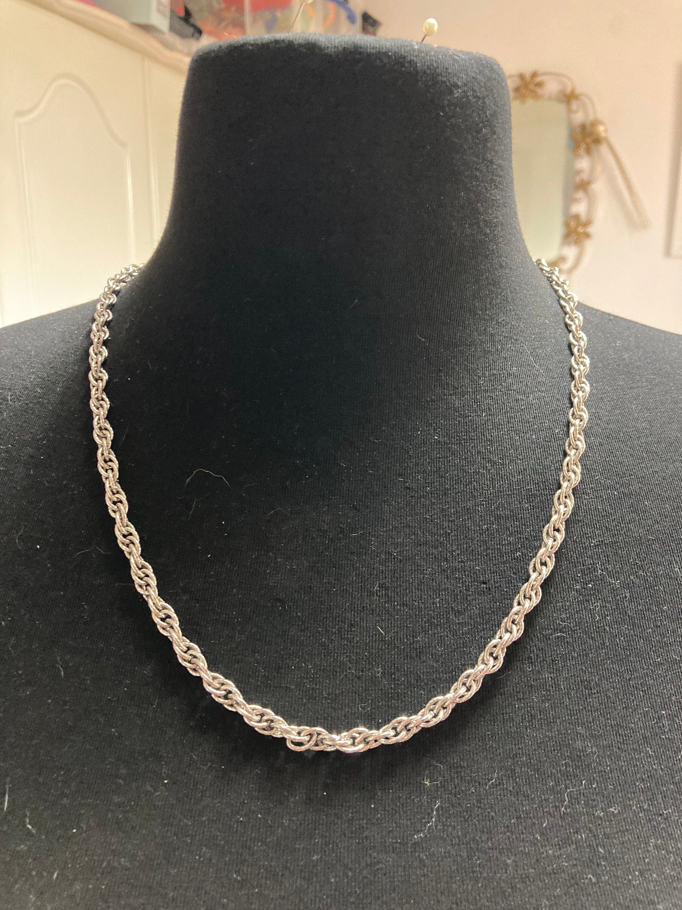 Signed Whiting & DAVIS Vintage silver tone high end long rope chain necklace 61cm