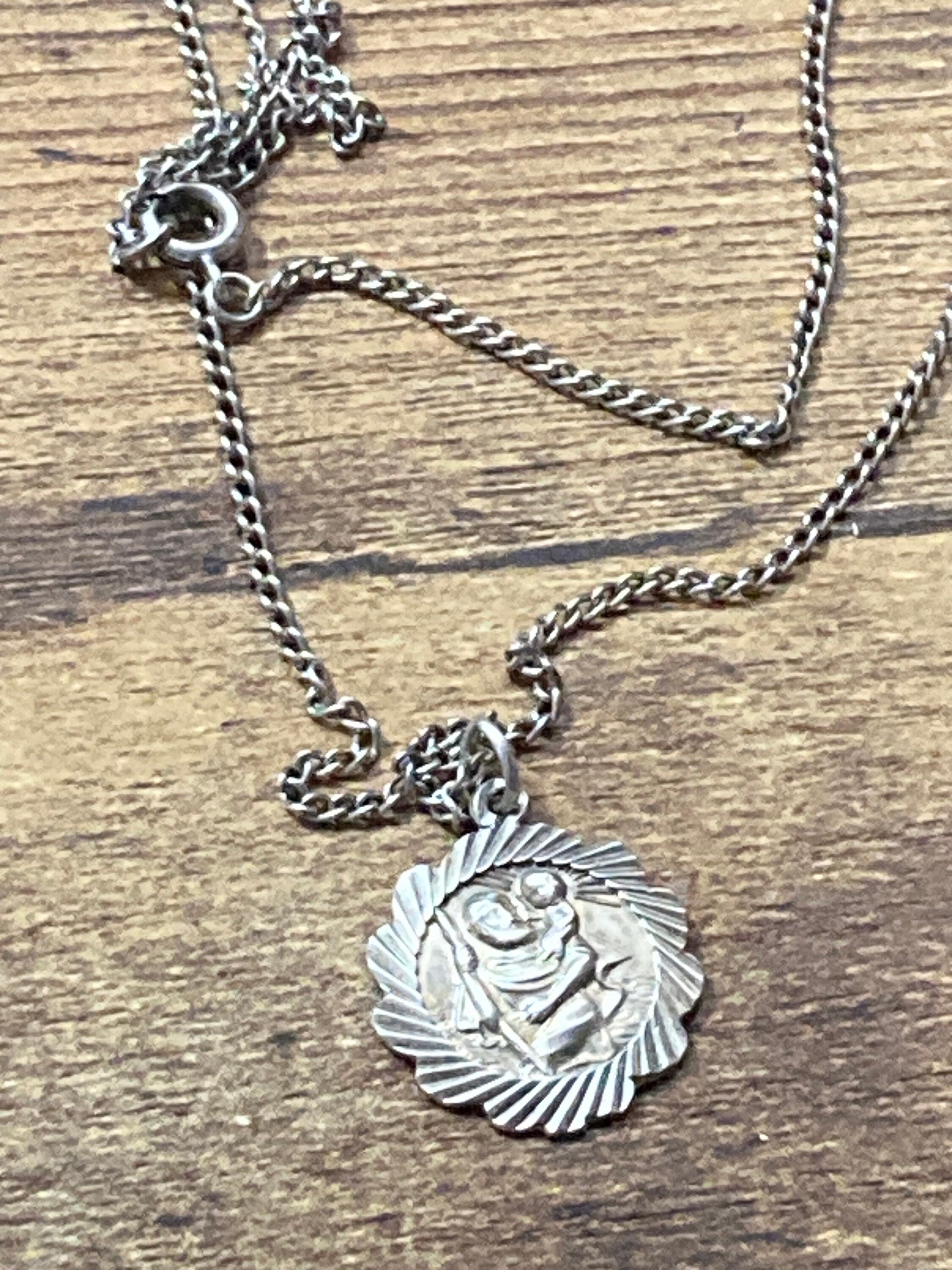 925 sterling silver St Christopher pendant and chain the patron saint of travellers