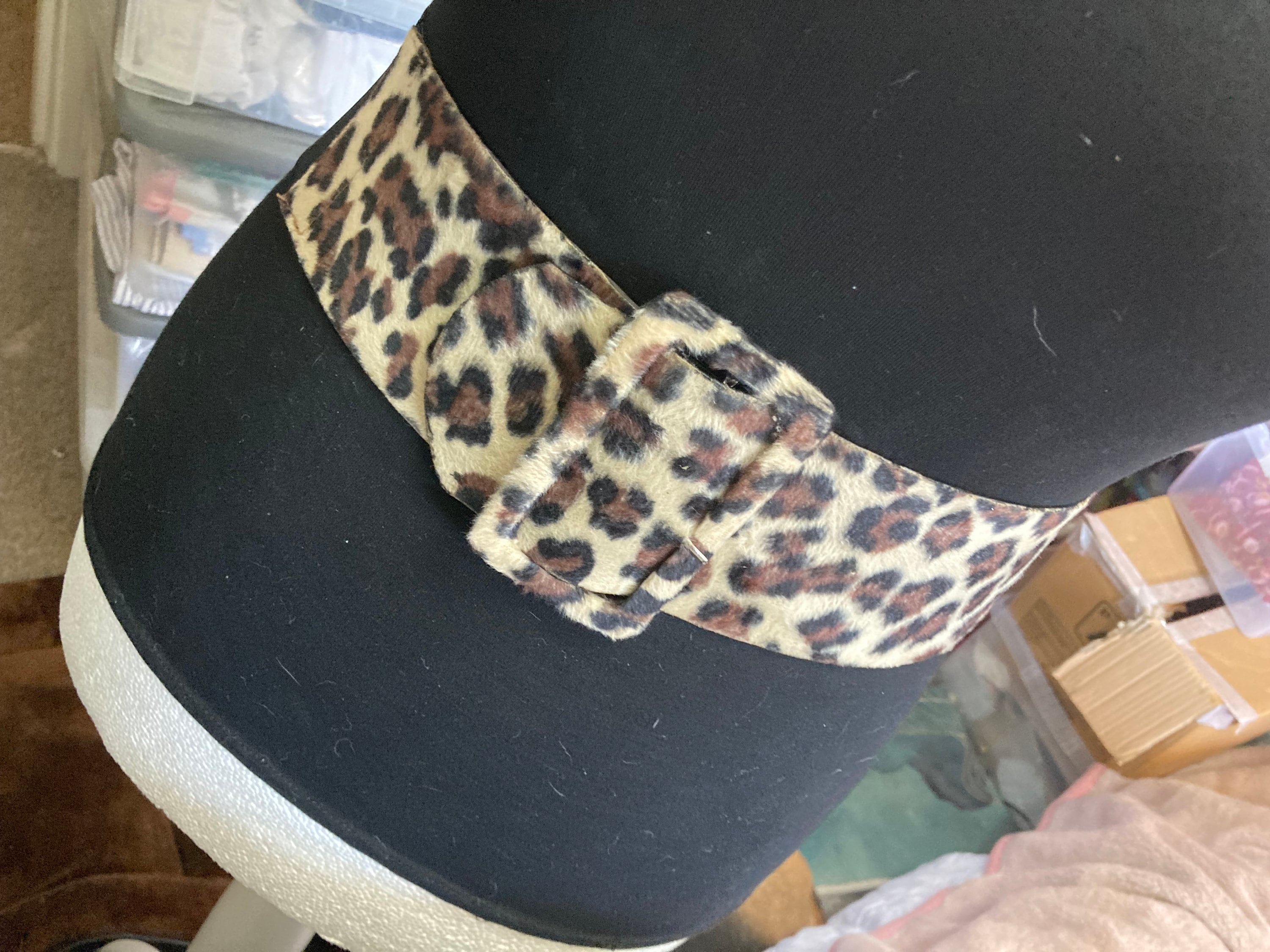 Retro Faux fur wide leopard print black elastic cinch stretch belt plastic