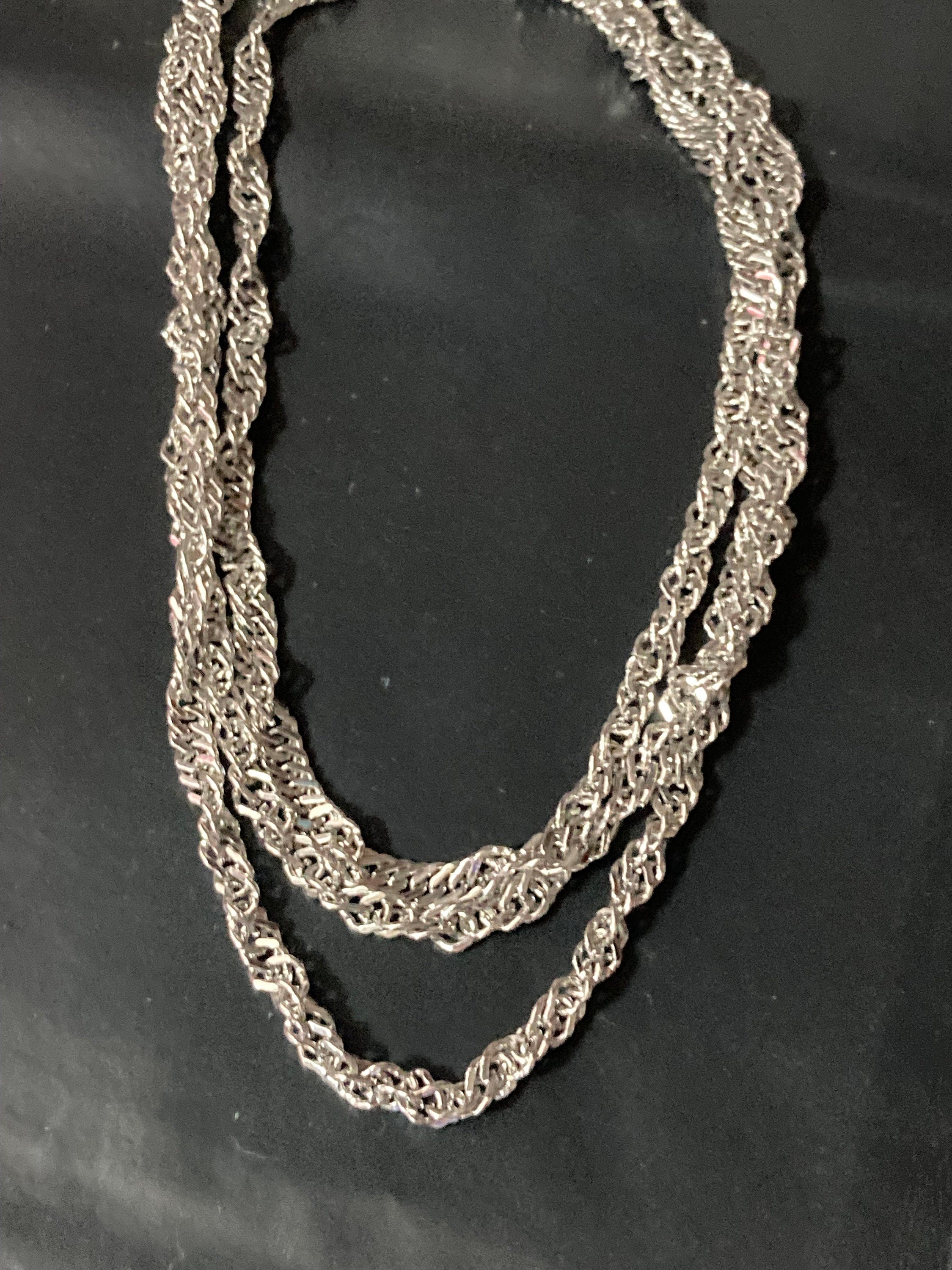 Petite neck signed D’orlan designer silver tone triple fancy link chain necklace