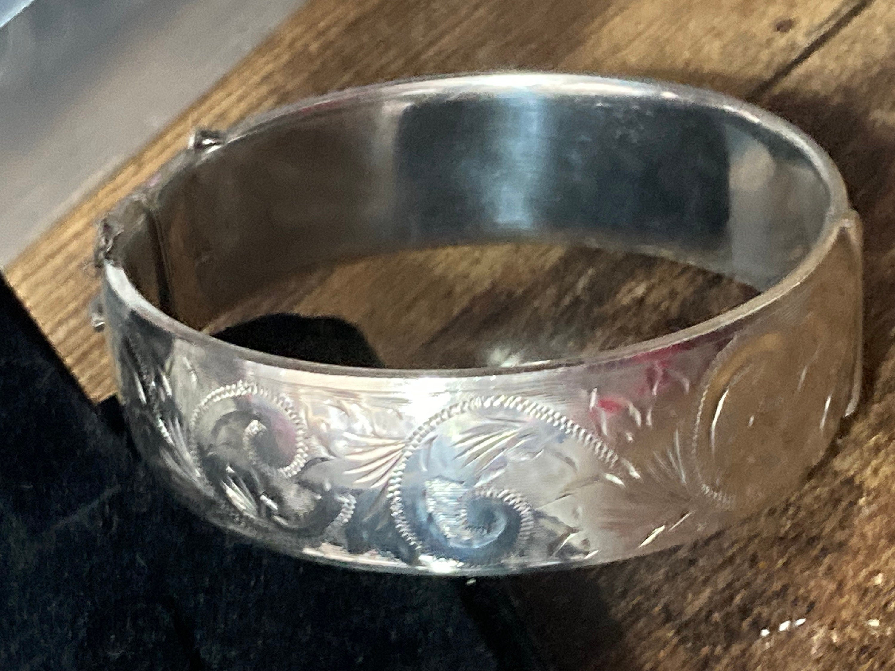 Wide sterling silver engraved floral 925 ornate bangle full hallmarks 44.6 gms bracelet