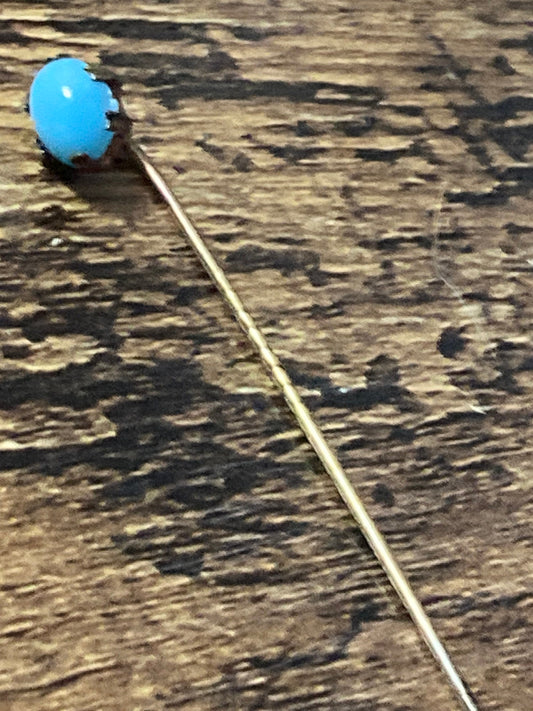 Antique Gentleman's Ladies gold tone turquoise blue cabochon Stick pin