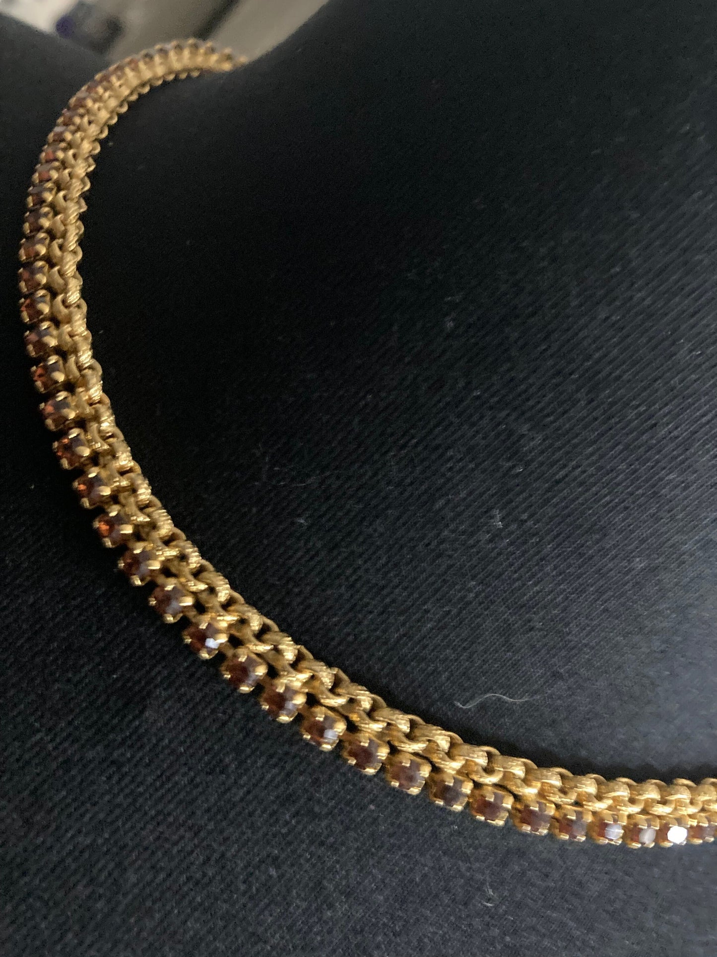 Brown cognac glass diamanté Slim mesh choker necklace Vintage