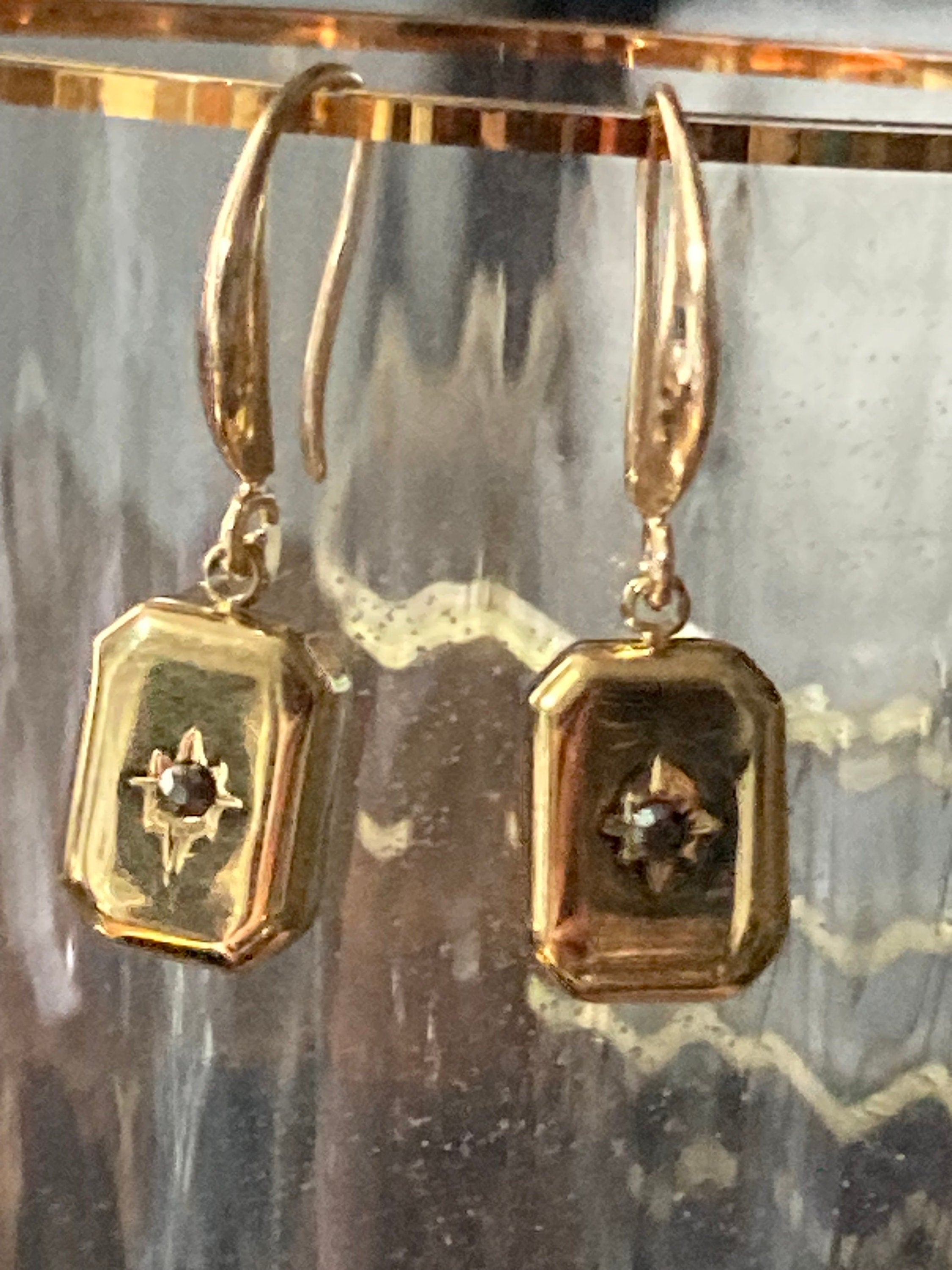 18k gold plated Victorian Ingot charm with central marcasite diamanté earrings