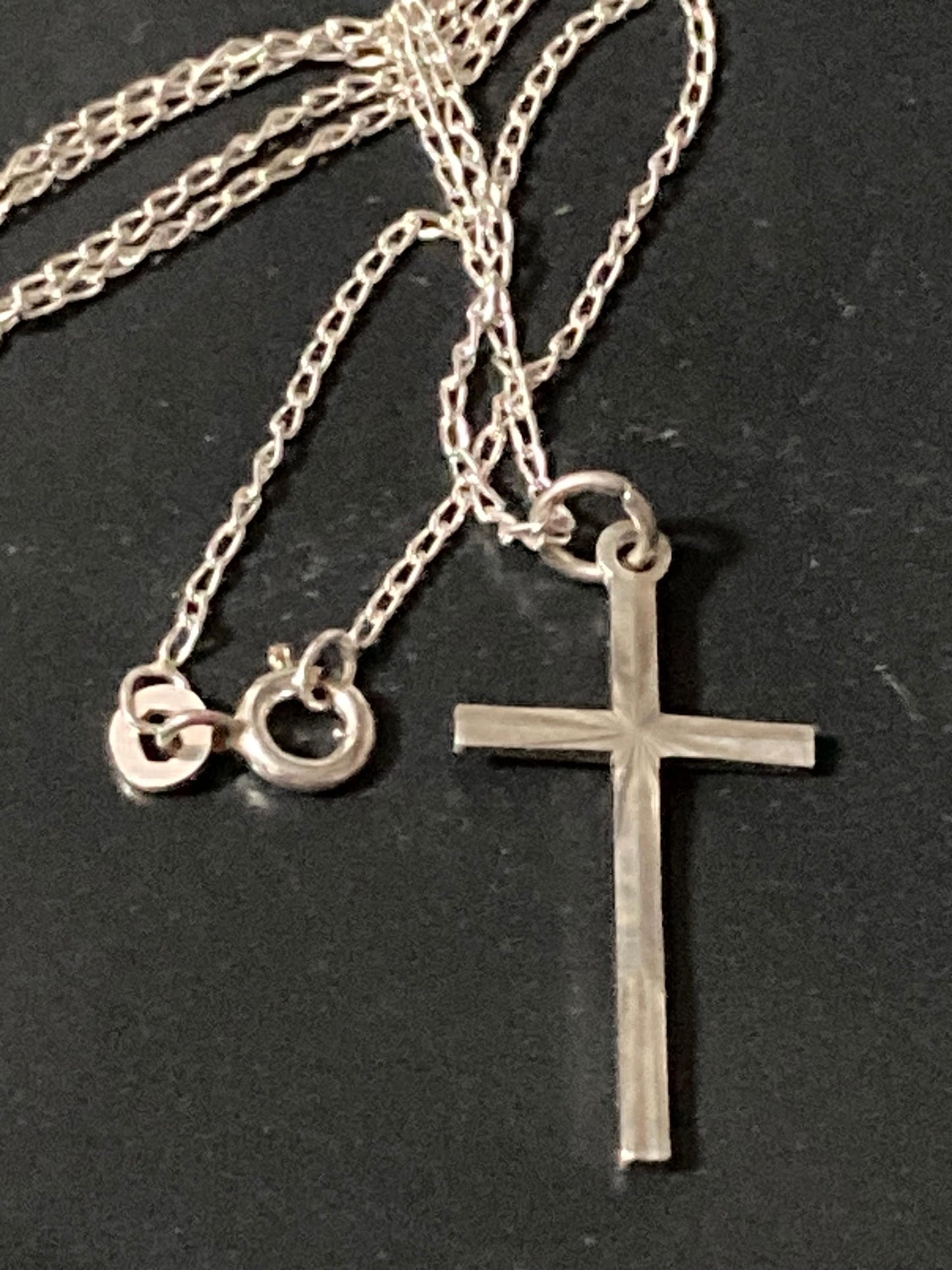 925 Sterling silver etched religious cross pendant necklace on chain