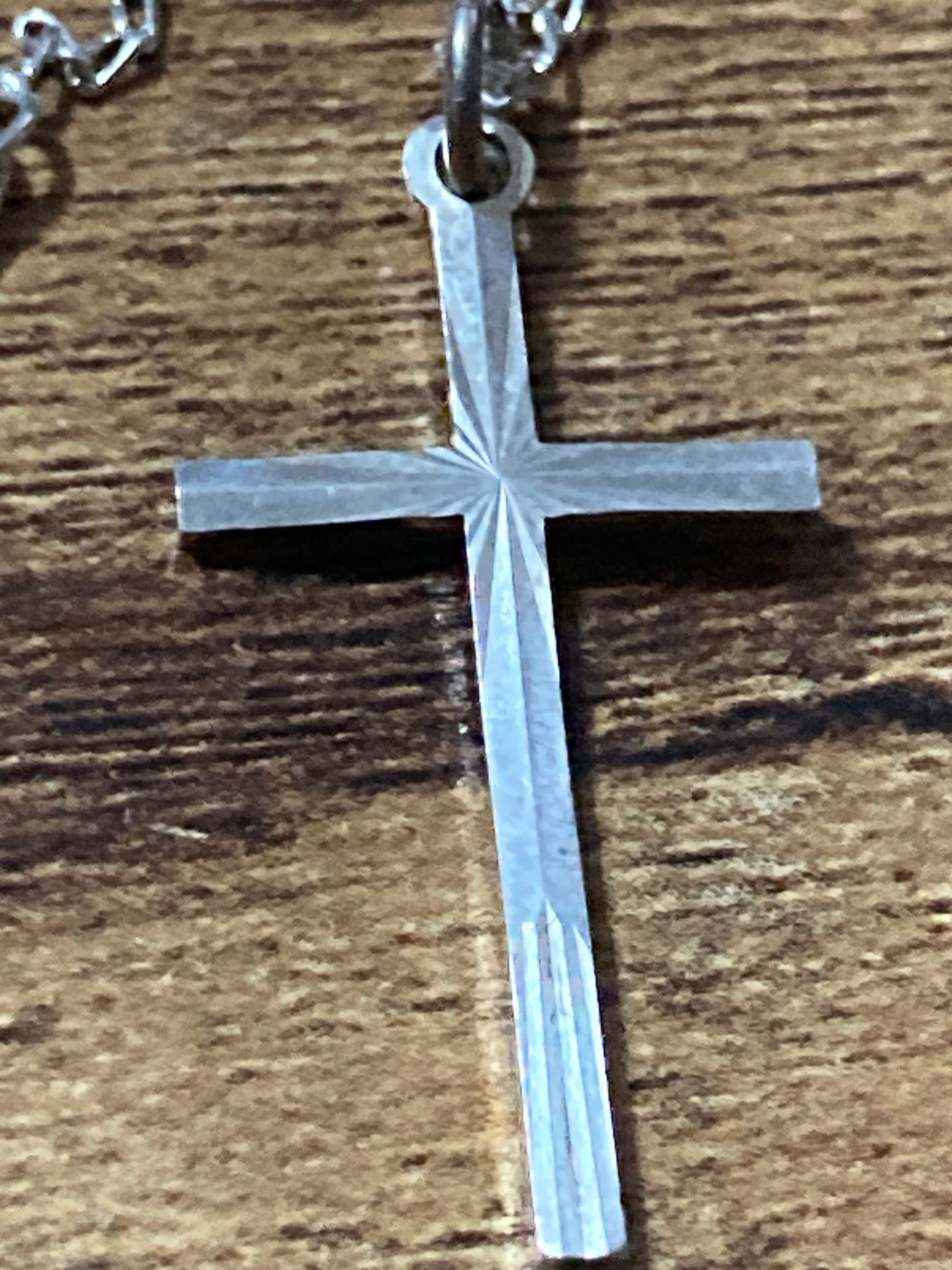 925 Sterling silver etched religious cross pendant necklace on chain