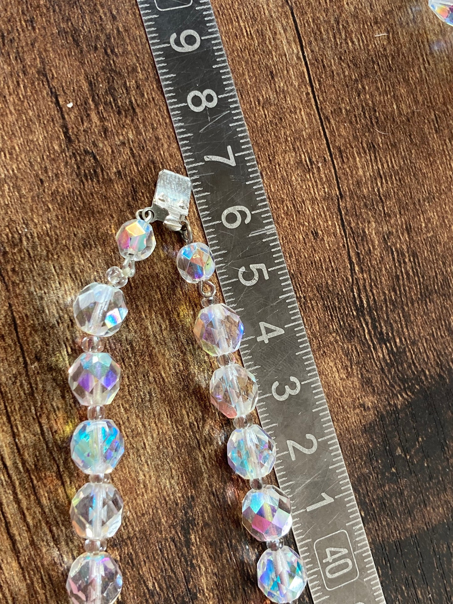 Art Deco clear AB rainbow Aurora borealis glass Crystal 2 row double strand beaded necklace choker festoon mid century