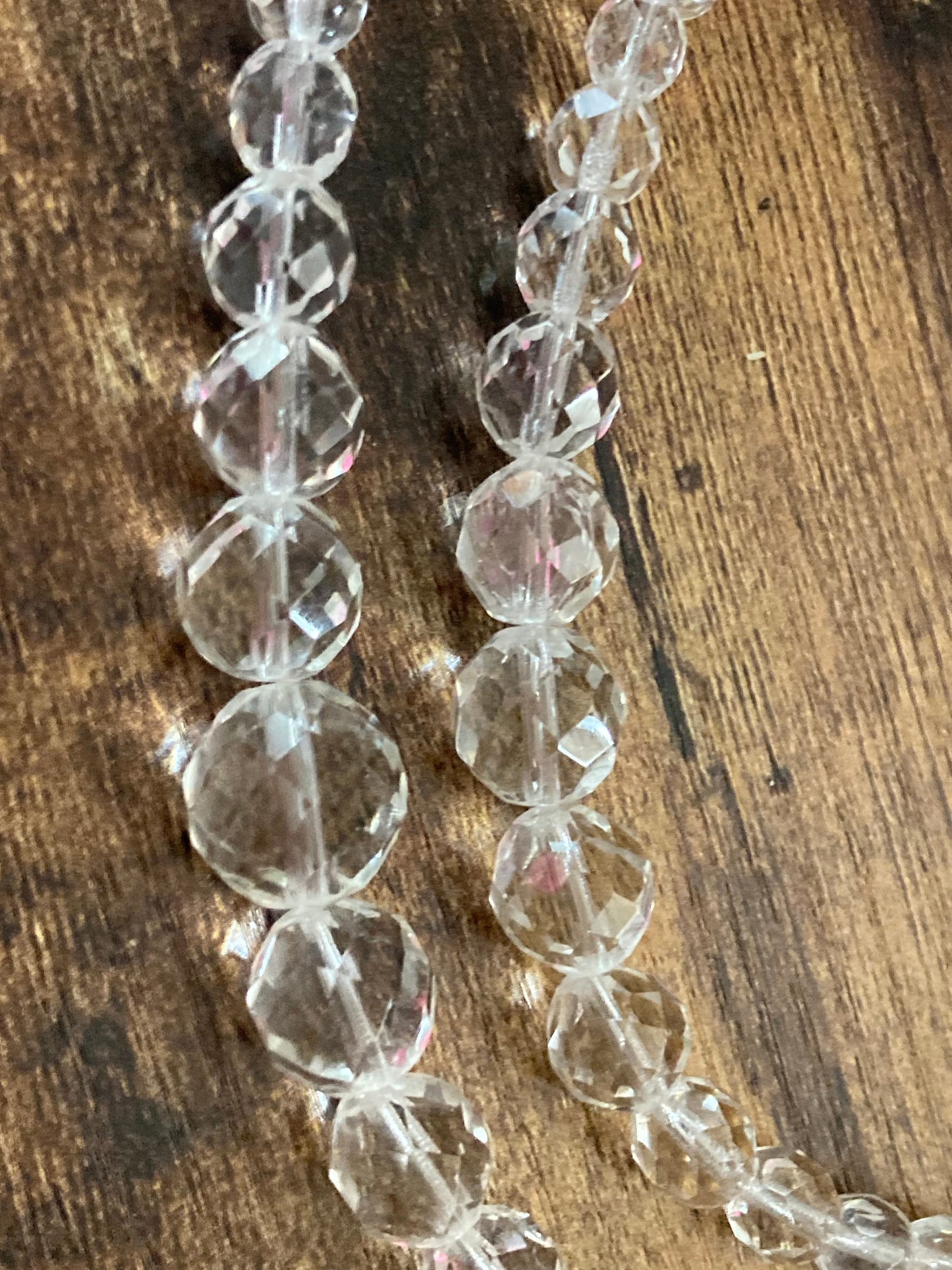 Art Deco clear faceted glass Crystal 2 row double strand beaded necklace choker festoon mid century