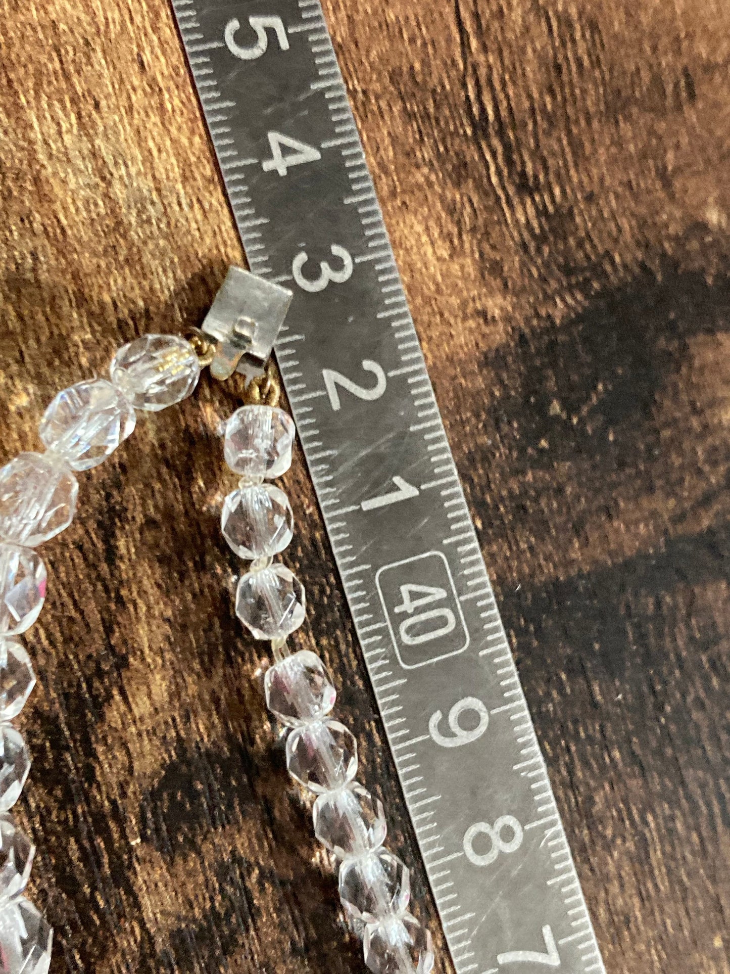 Art Deco clear faceted glass Crystal 2 row double strand beaded necklace choker festoon mid century