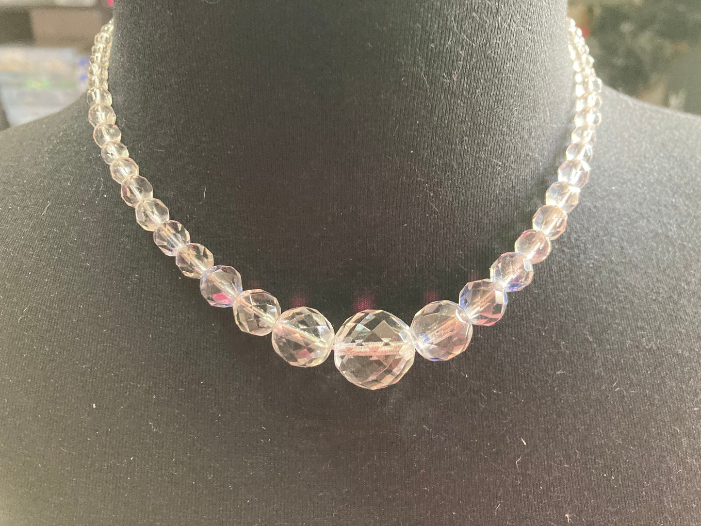 Art Deco clear faceted glass Crystal beaded necklace choker festoon mid century