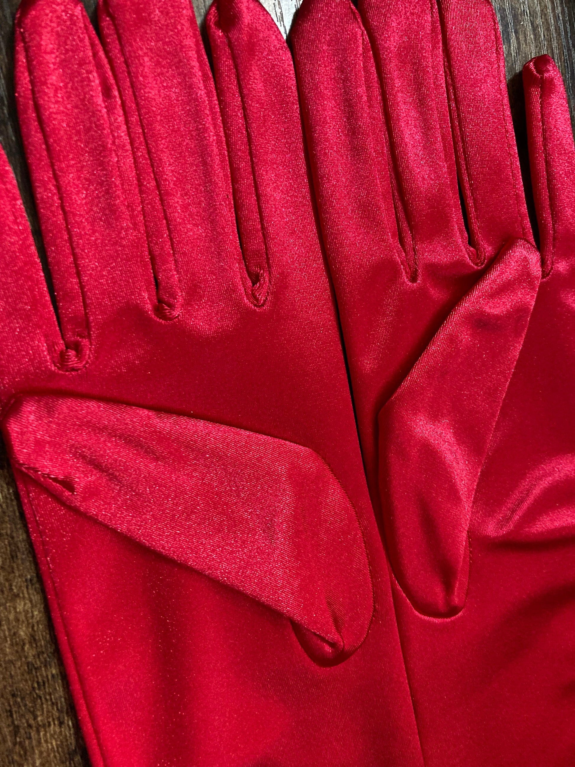 XL L Size 7.5 8 one size stretch 37cm LENGTH bright cherry red Long Formal Gloves Evening Wear Cocktail Party Gatsby