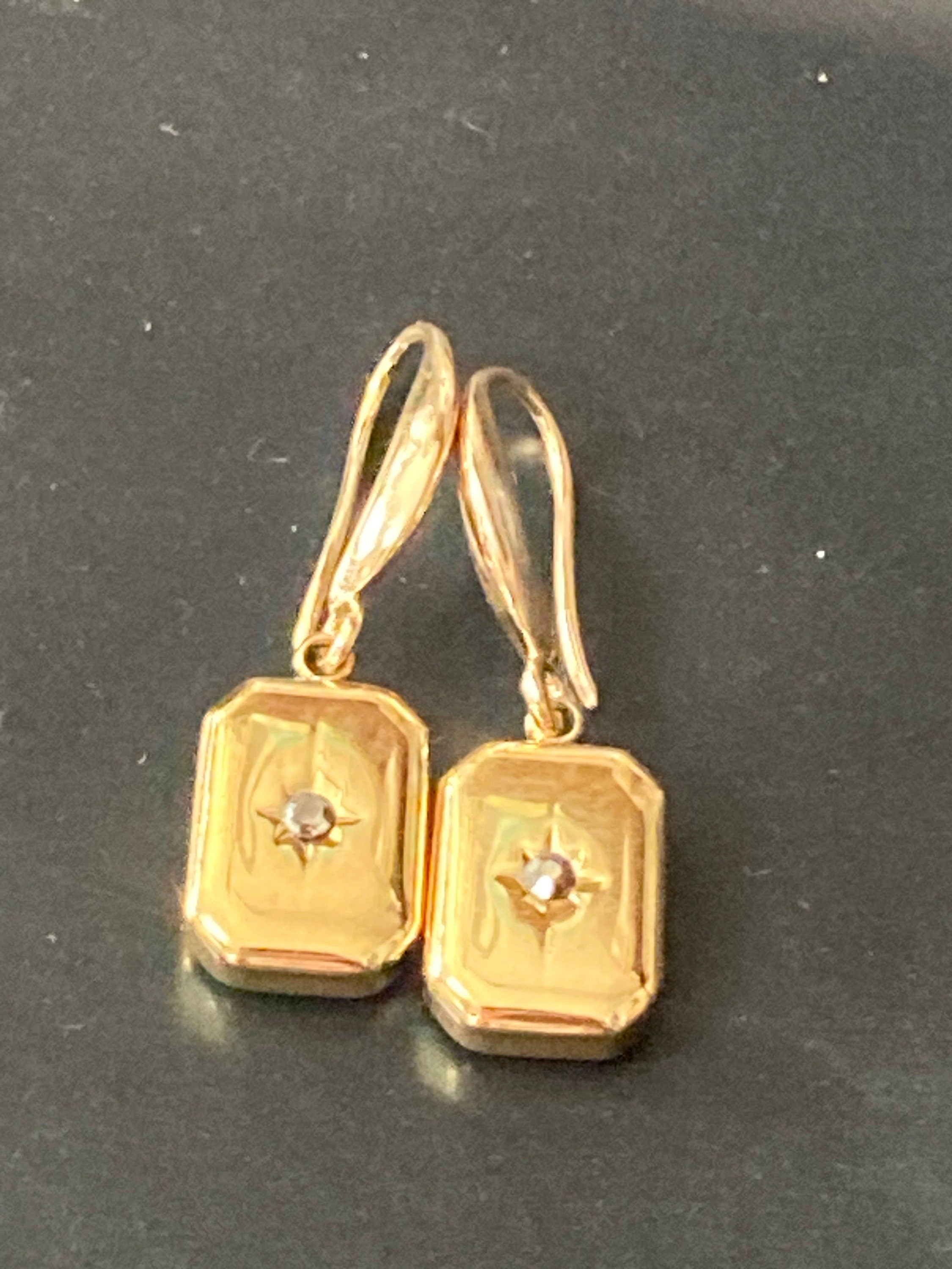 18k gold plated Victorian Ingot charm with central marcasite diamanté earrings