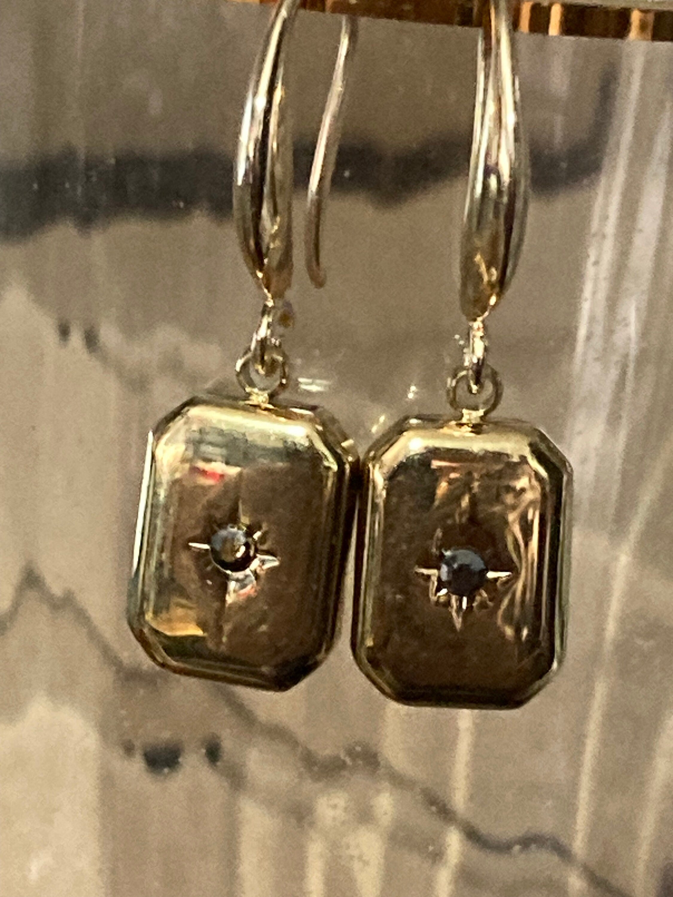 18k gold plated Victorian Ingot charm with central marcasite diamanté earrings