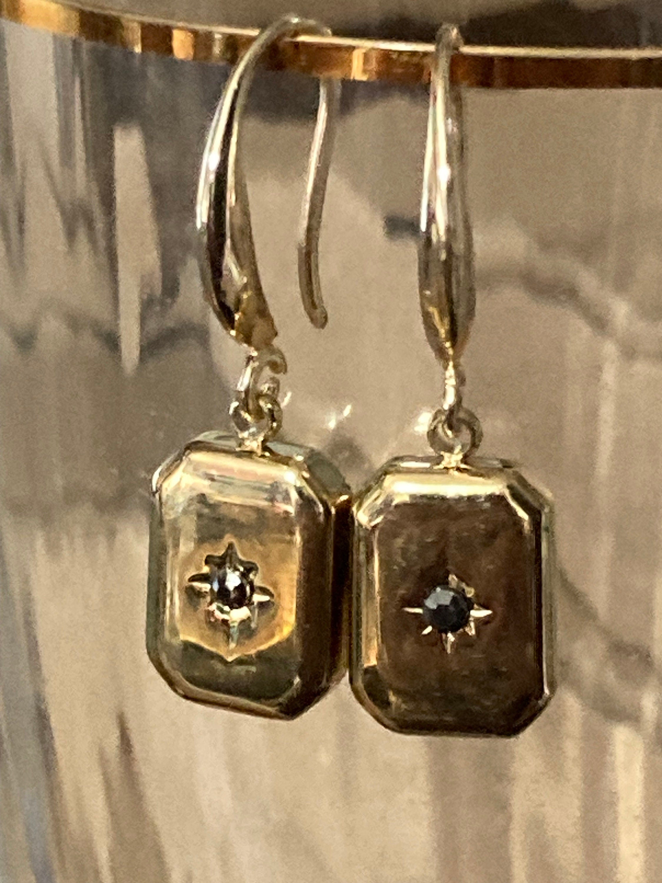 18k gold plated Victorian Ingot charm with central marcasite diamanté earrings