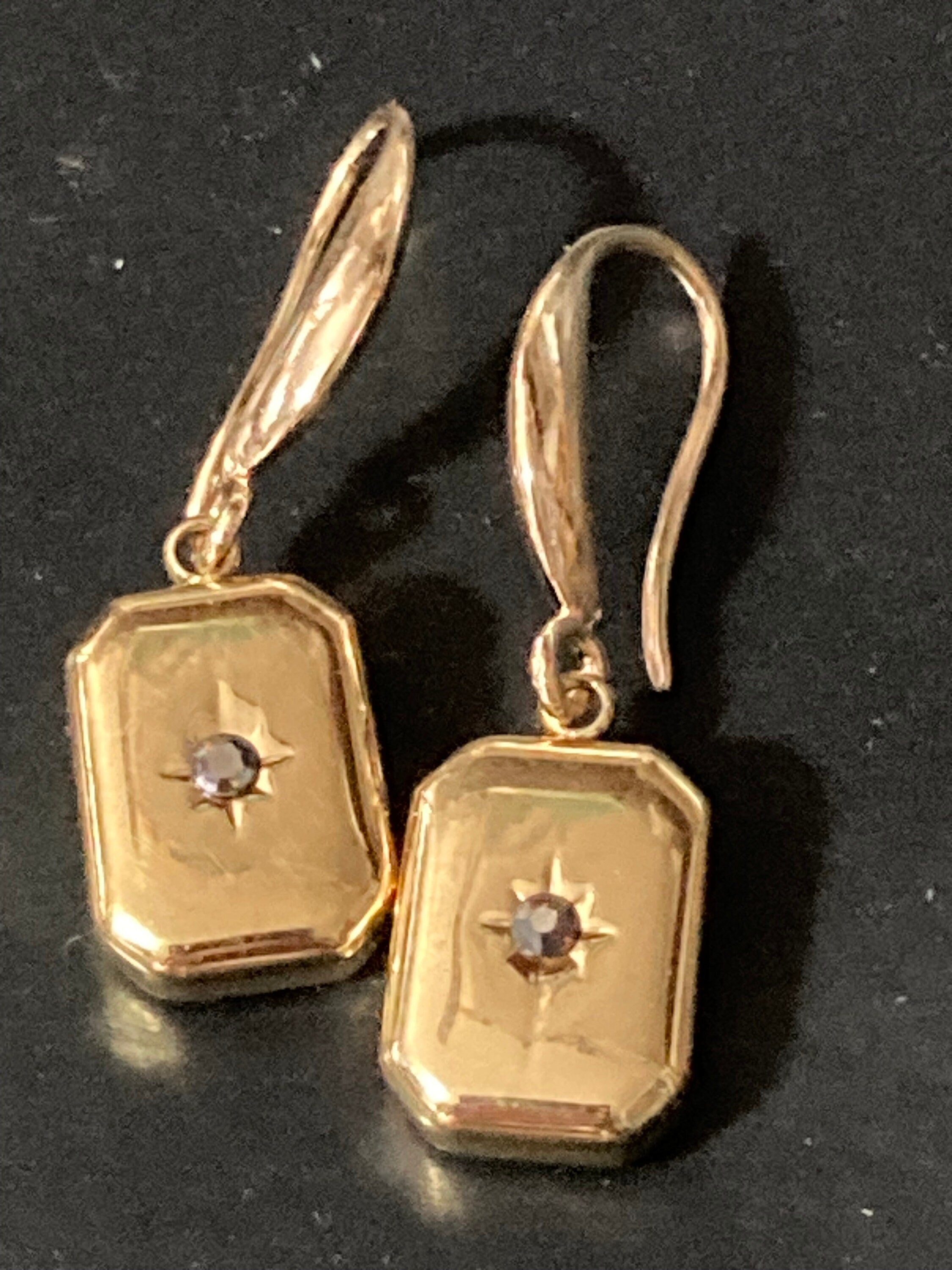 18k gold plated Victorian Ingot charm with central marcasite diamanté earrings