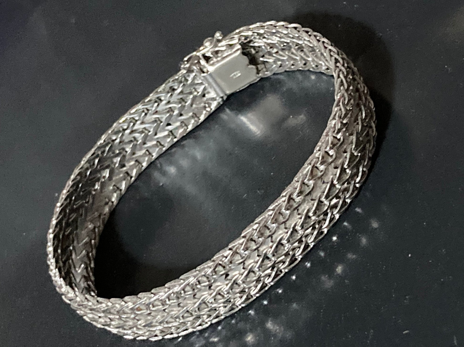 German 835 continental Silver modernist woven flat link chain bracelet clasp 20 x 1.2cm long 22.9 grams