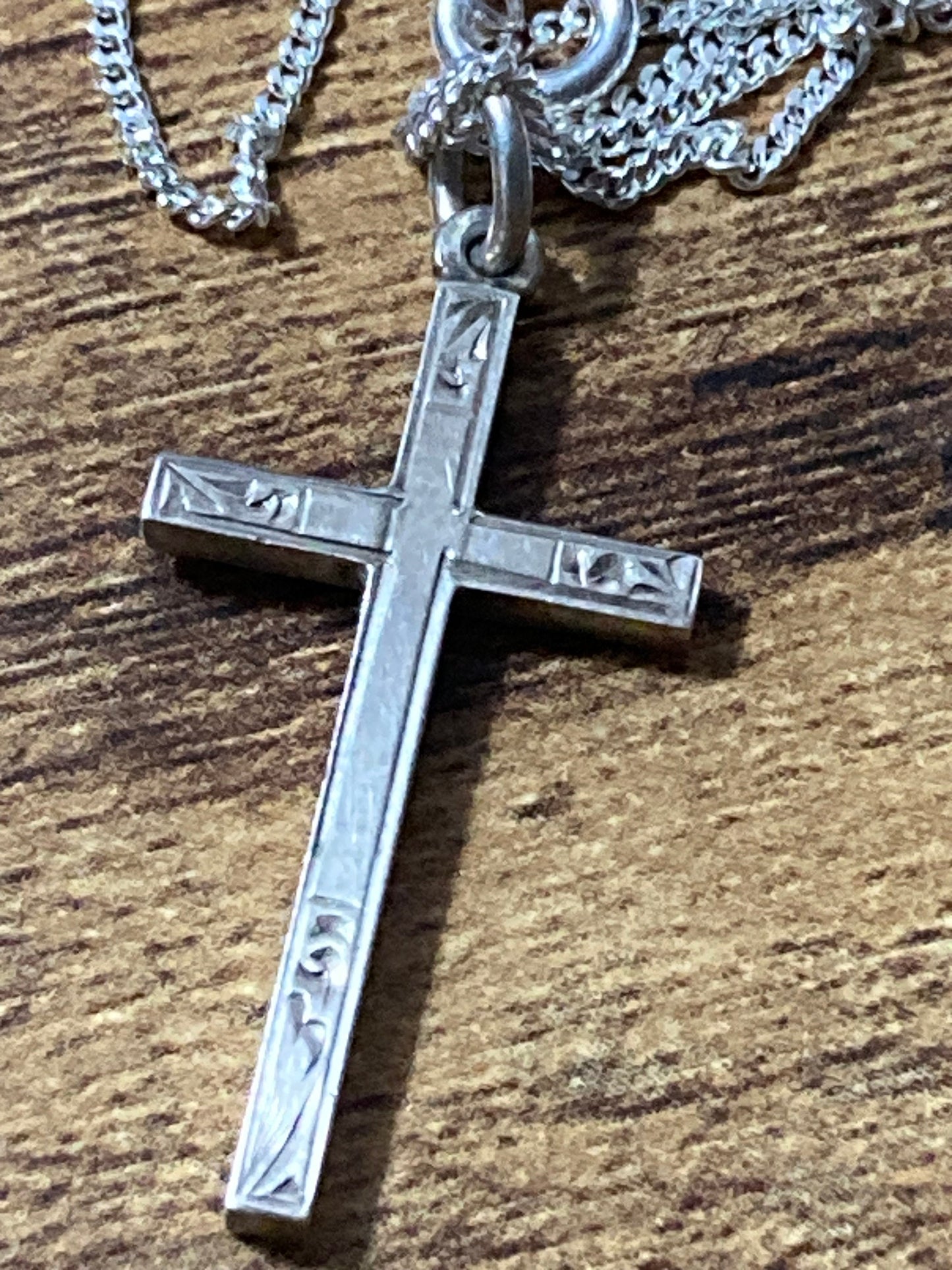 925 Sterling silver etched religious cross pendant necklace on chain