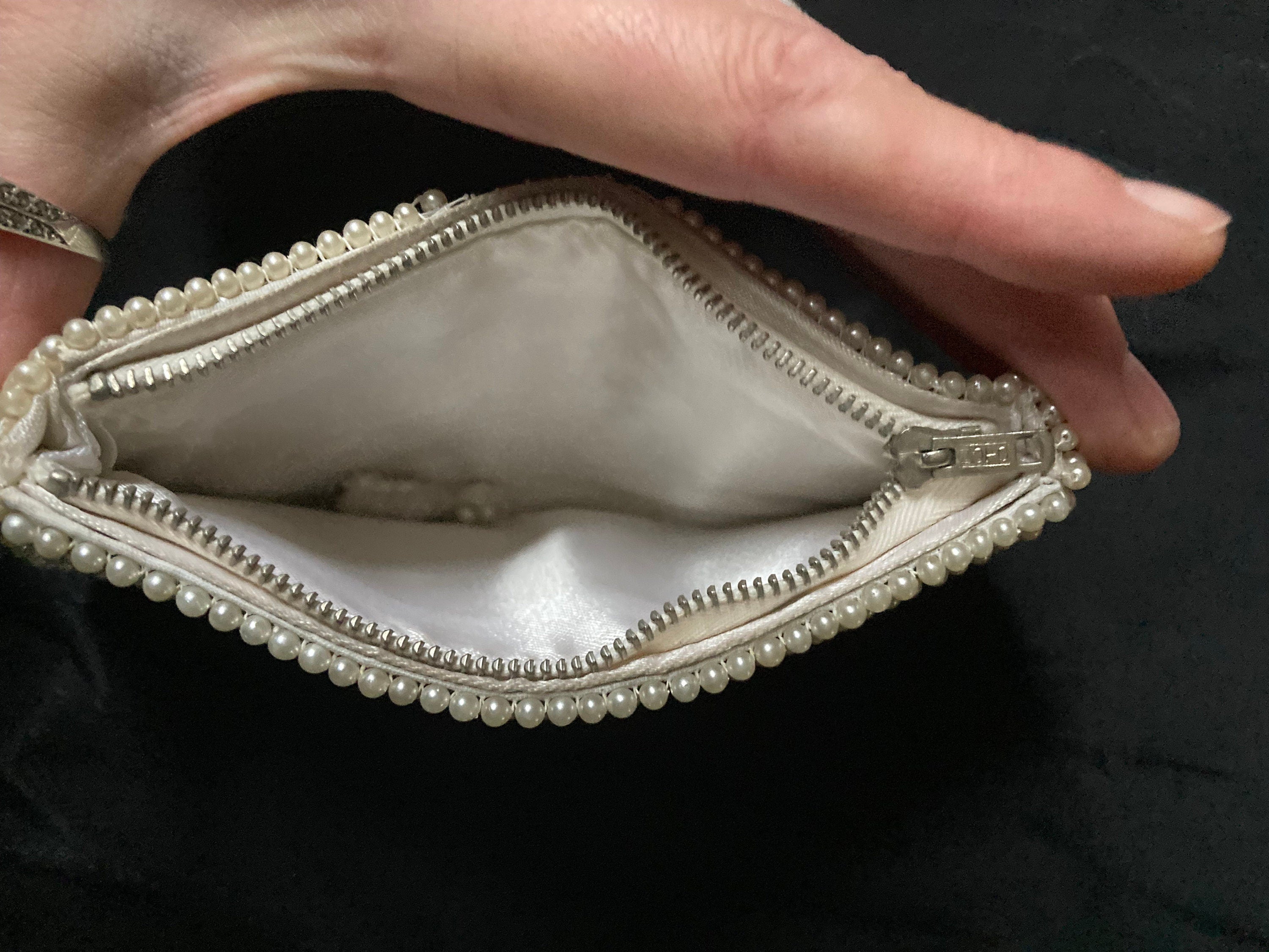 Vintage cream white beaded faux pearl evening purse belgian