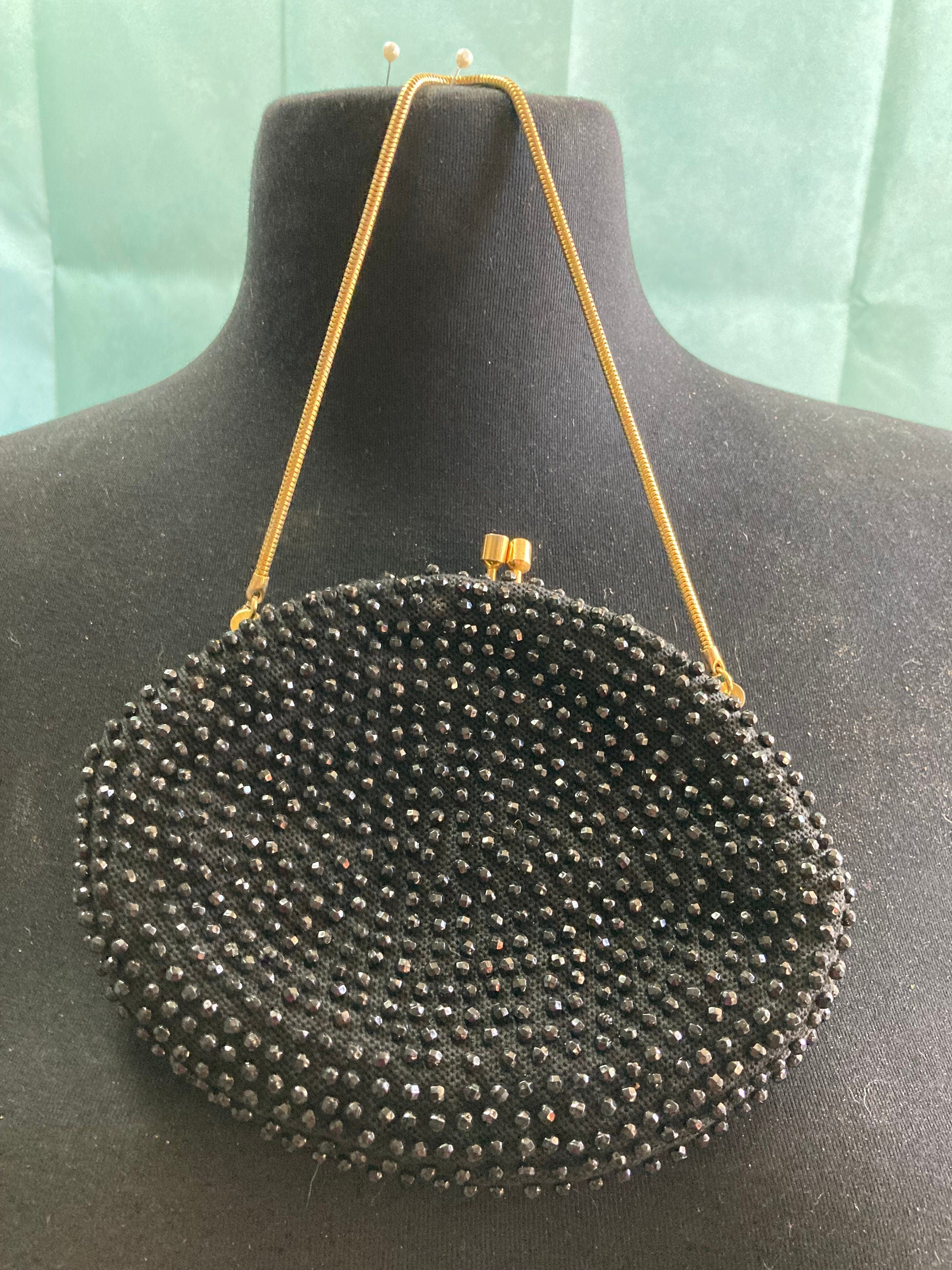 Vintage black Beaded evening Bag purse