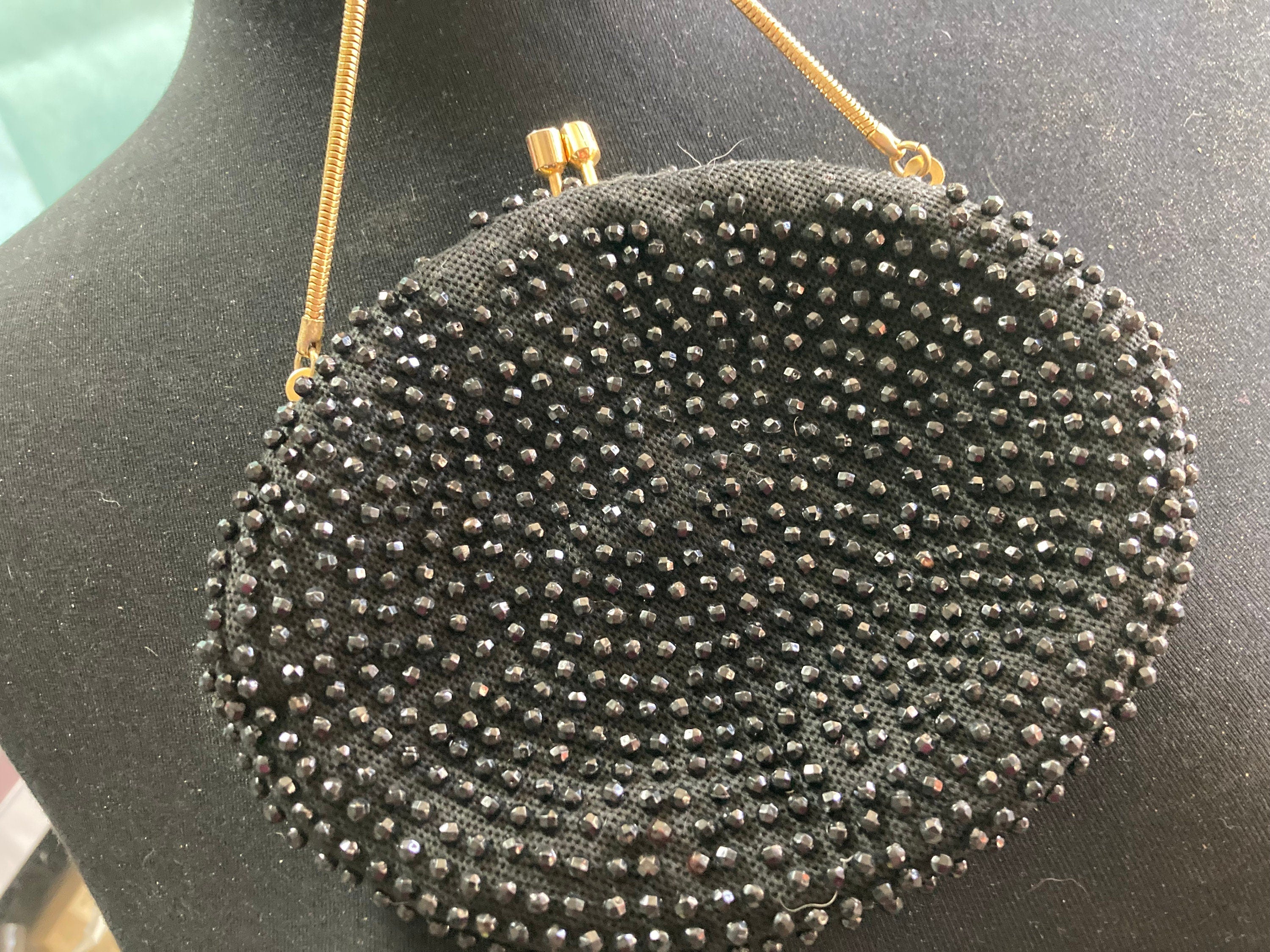 Vintage black Beaded evening Bag purse