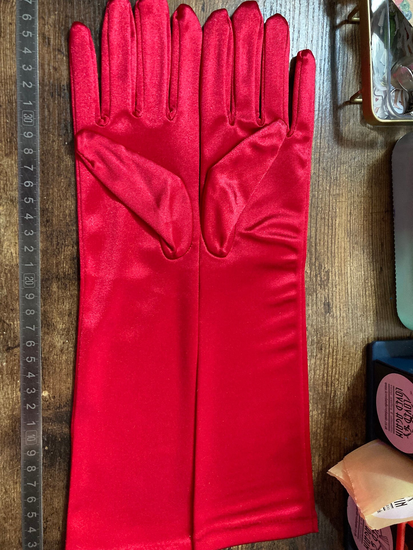 XL L Size 7.5 8 one size stretch 37cm LENGTH bright cherry red Long Formal Gloves Evening Wear Cocktail Party Gatsby