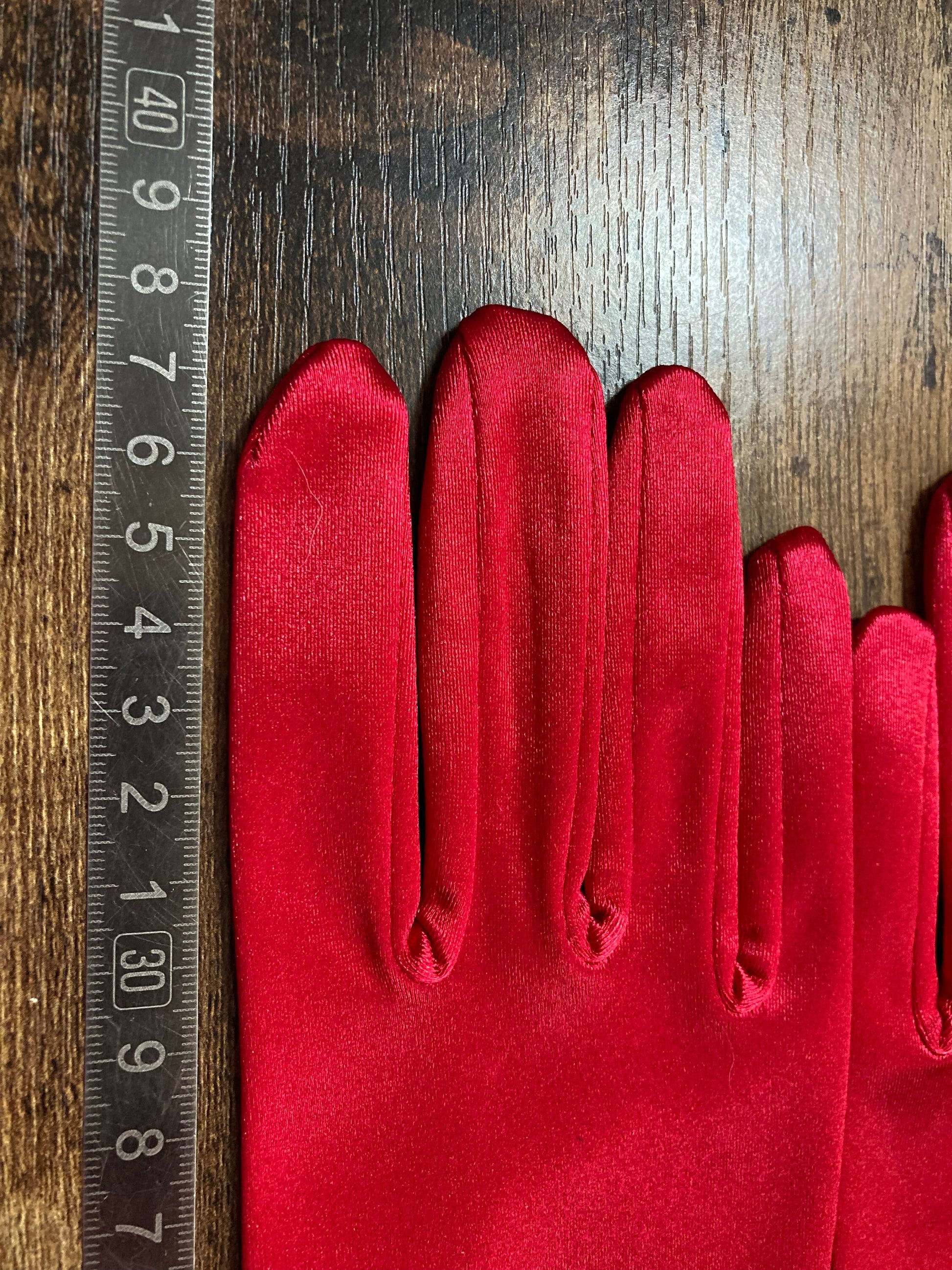 XL L Size 7.5 8 one size stretch 37cm LENGTH bright cherry red Long Formal Gloves Evening Wear Cocktail Party Gatsby