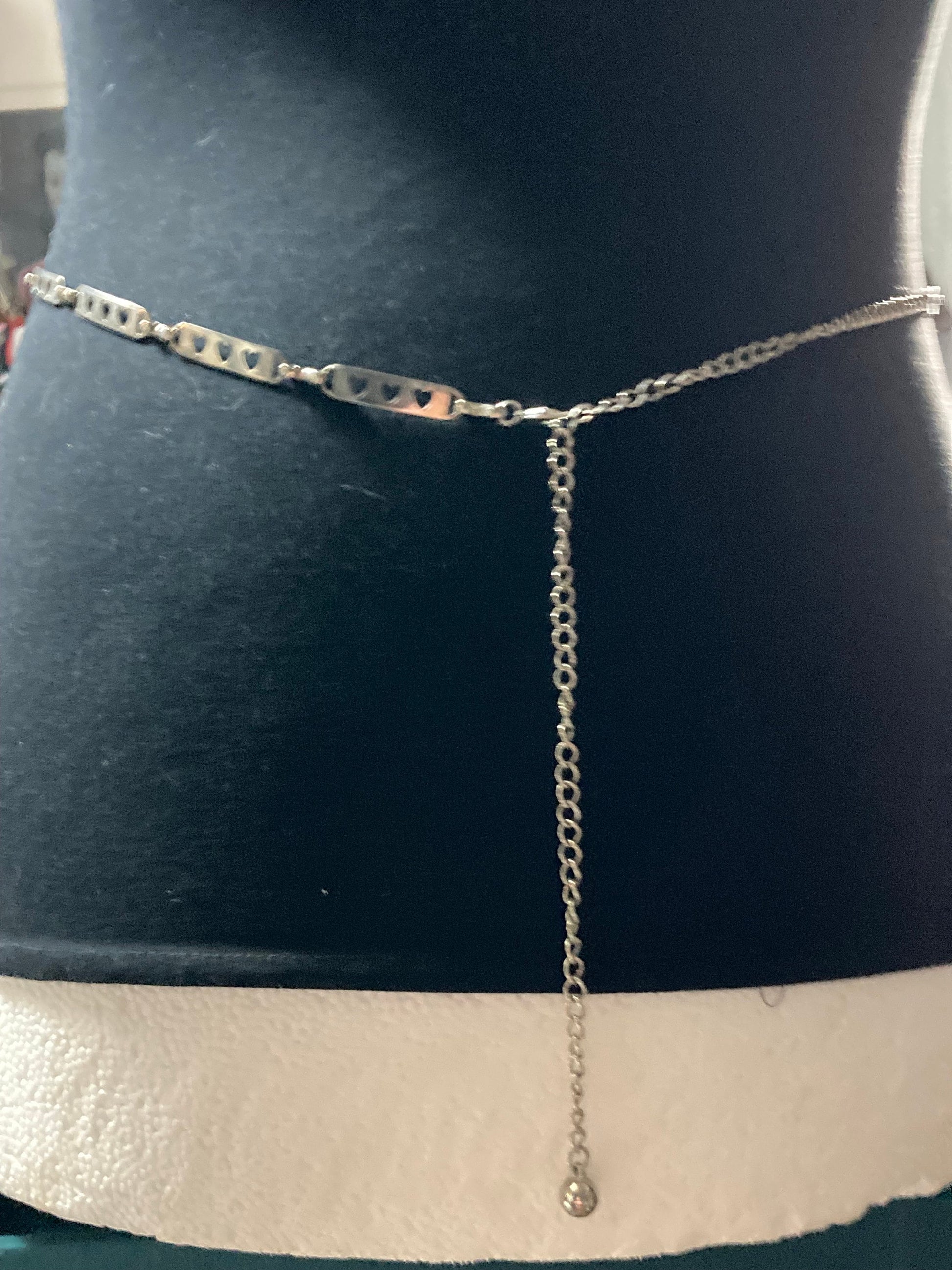 retro metal silver tone adjustable love hearts slim chain link belt