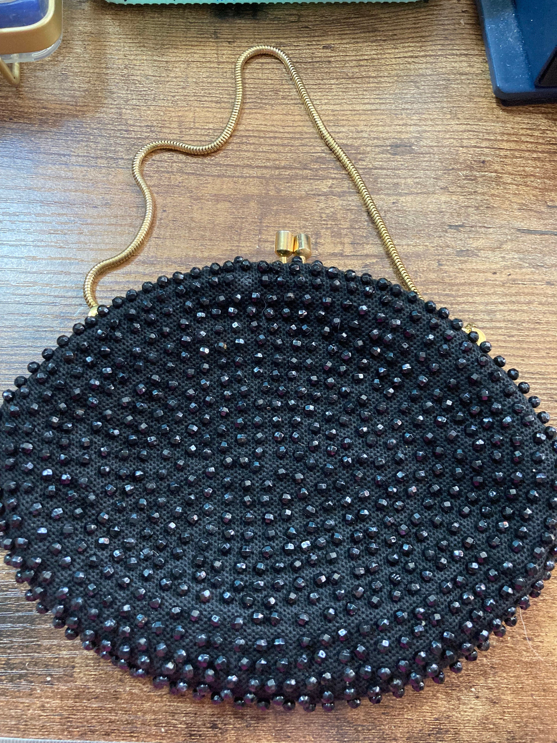 Vintage black Beaded evening Bag purse